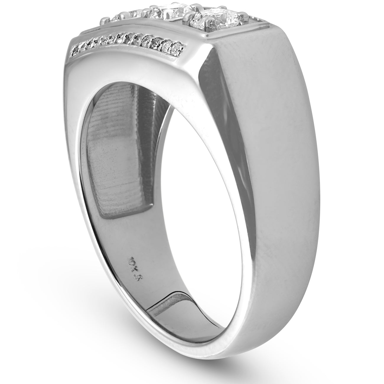 1ct Diamond Mens Three Stone Wedding Anniversary Ring 10k White Gold
