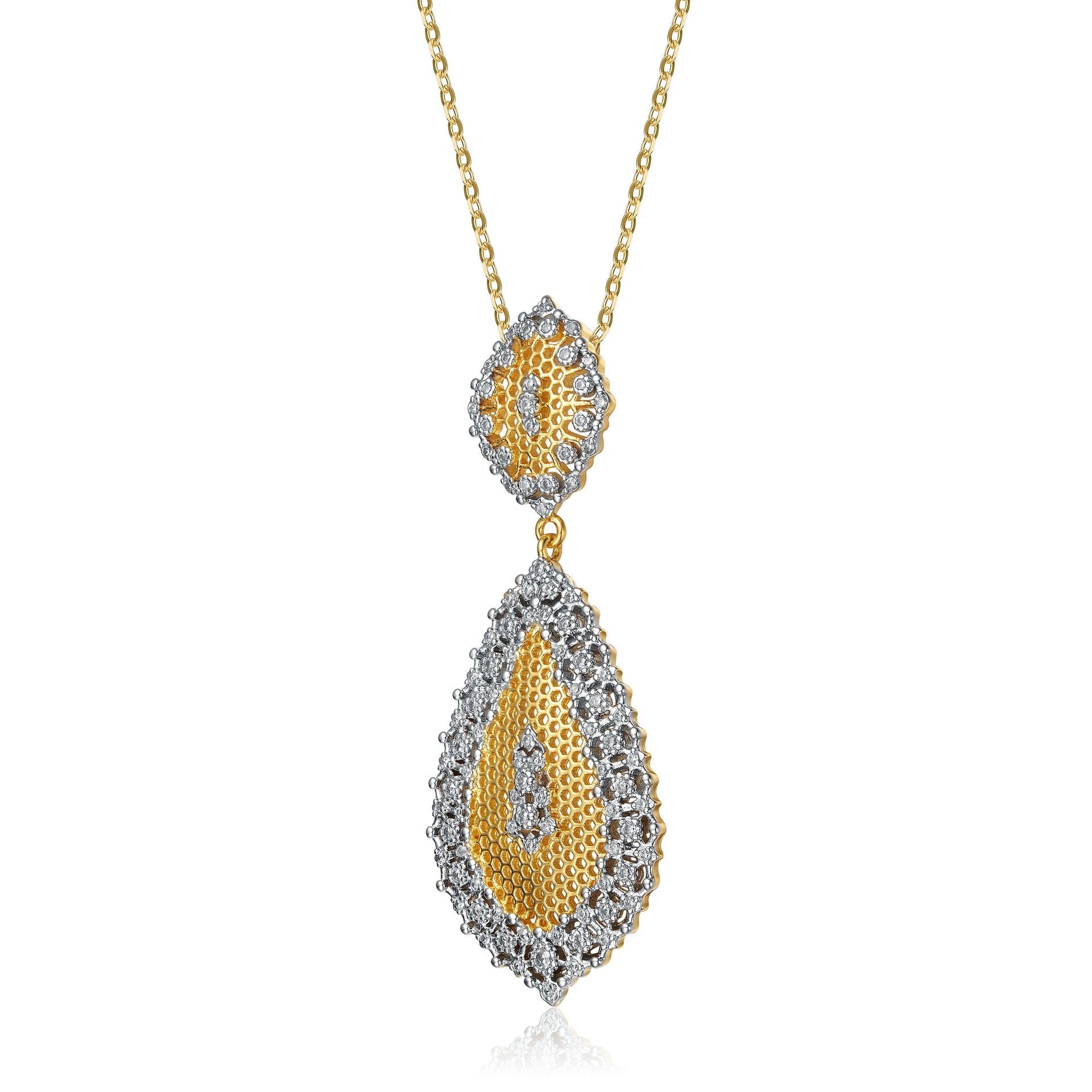 Rhodium And 14k Gold Plated Cubic Zirconia Pendant Necklace