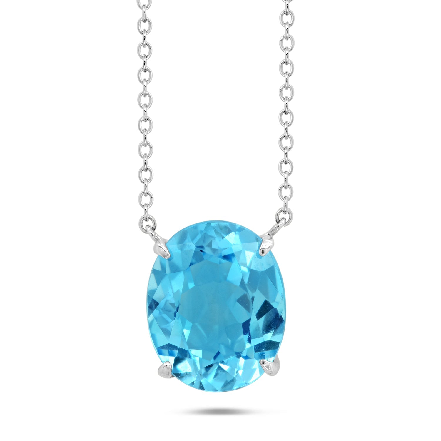 Sterling Silver with 10x8mm Oval Cut Blue Topaz Necklace, 18'