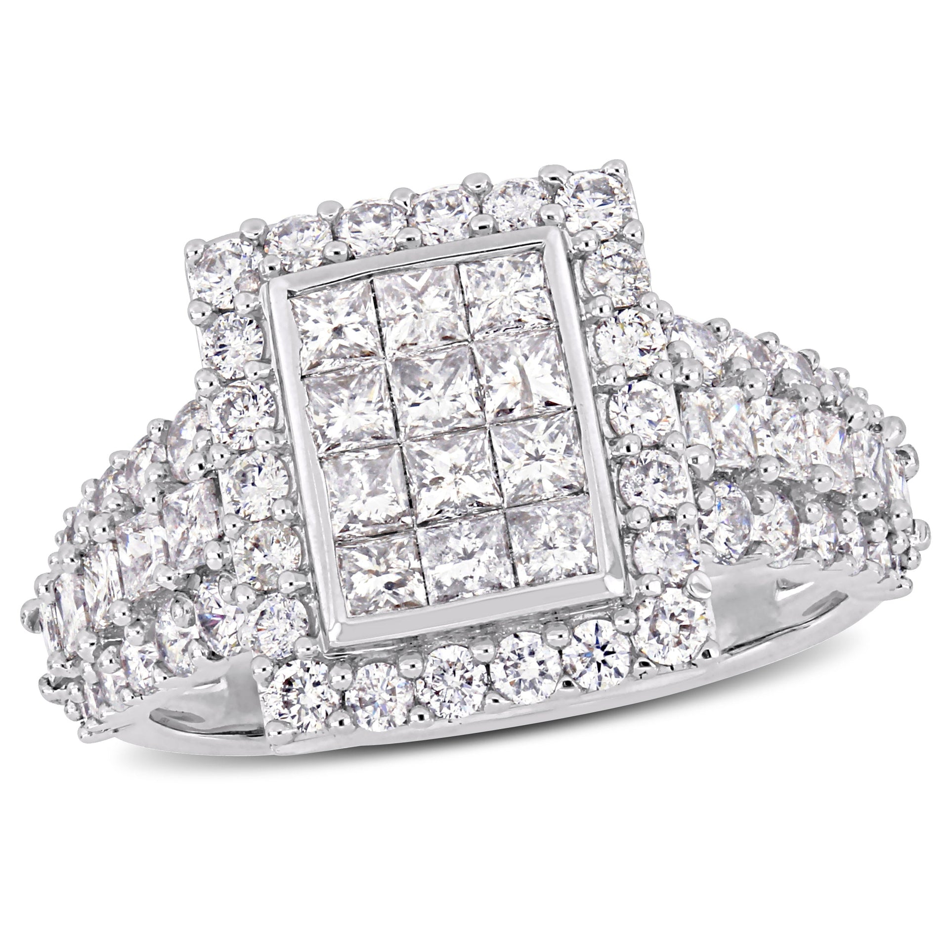 2 ct TW Princess and Round-Cut Diamond Cluster Square Engagement Ring in 14k White Gold