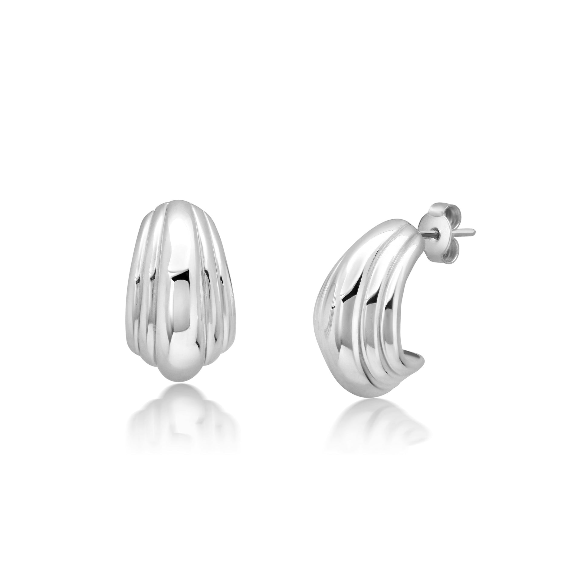 Sterling Silver Layered J-Half Hoop Earrings