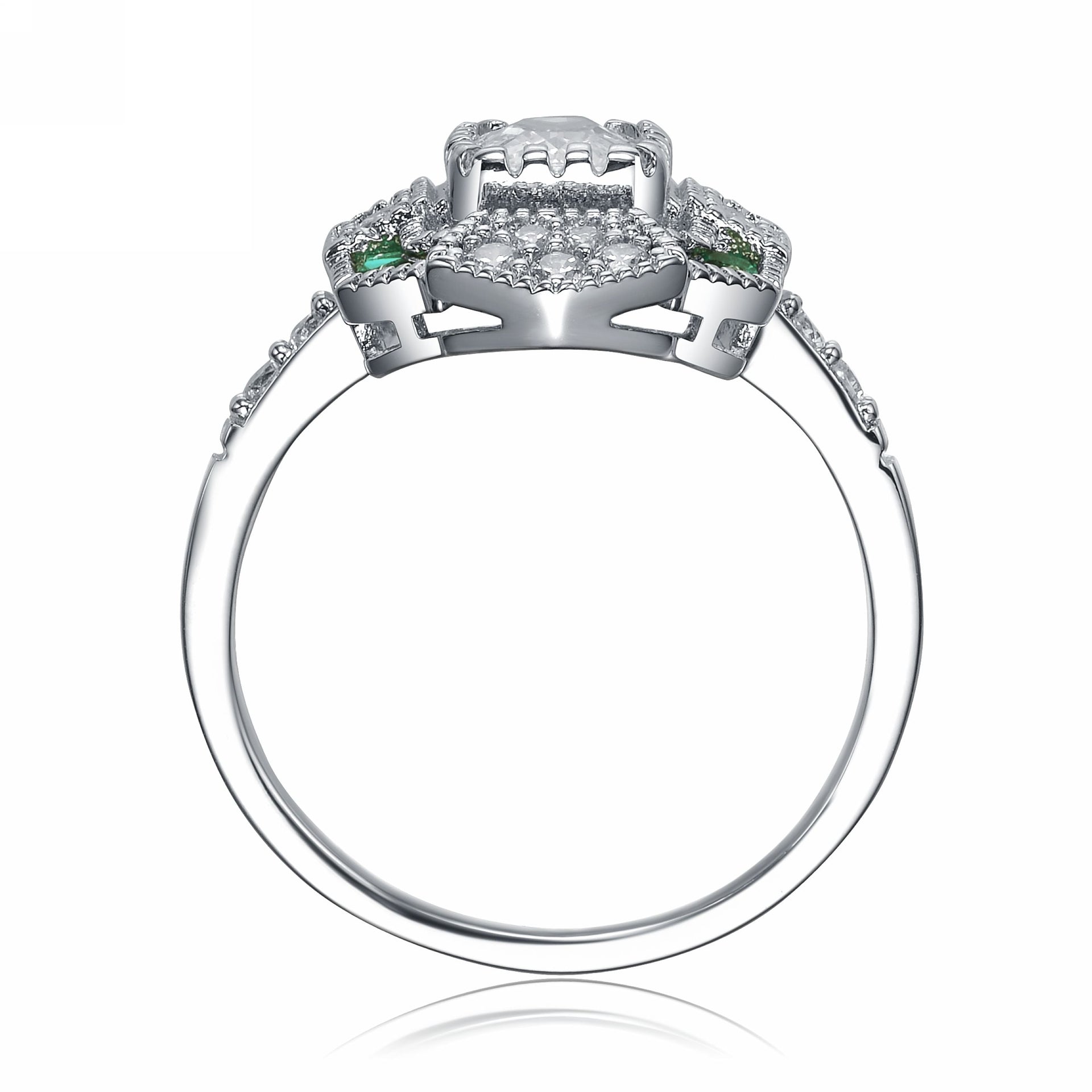 Sterling Silver Emerald Cubic Zirconia Coctail Ring