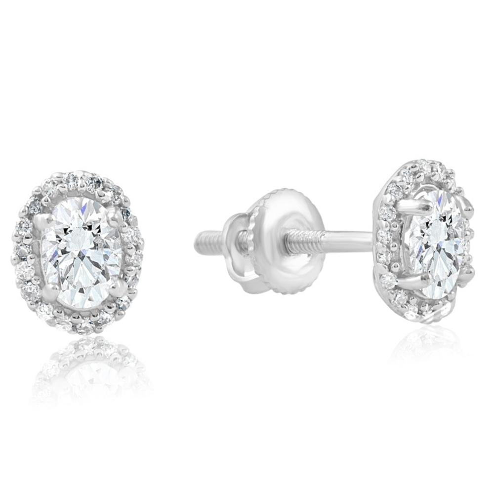 1/2 CT TW Oval Shaped Halo Diamond Studs 10k White or Yellow Gold Earrings