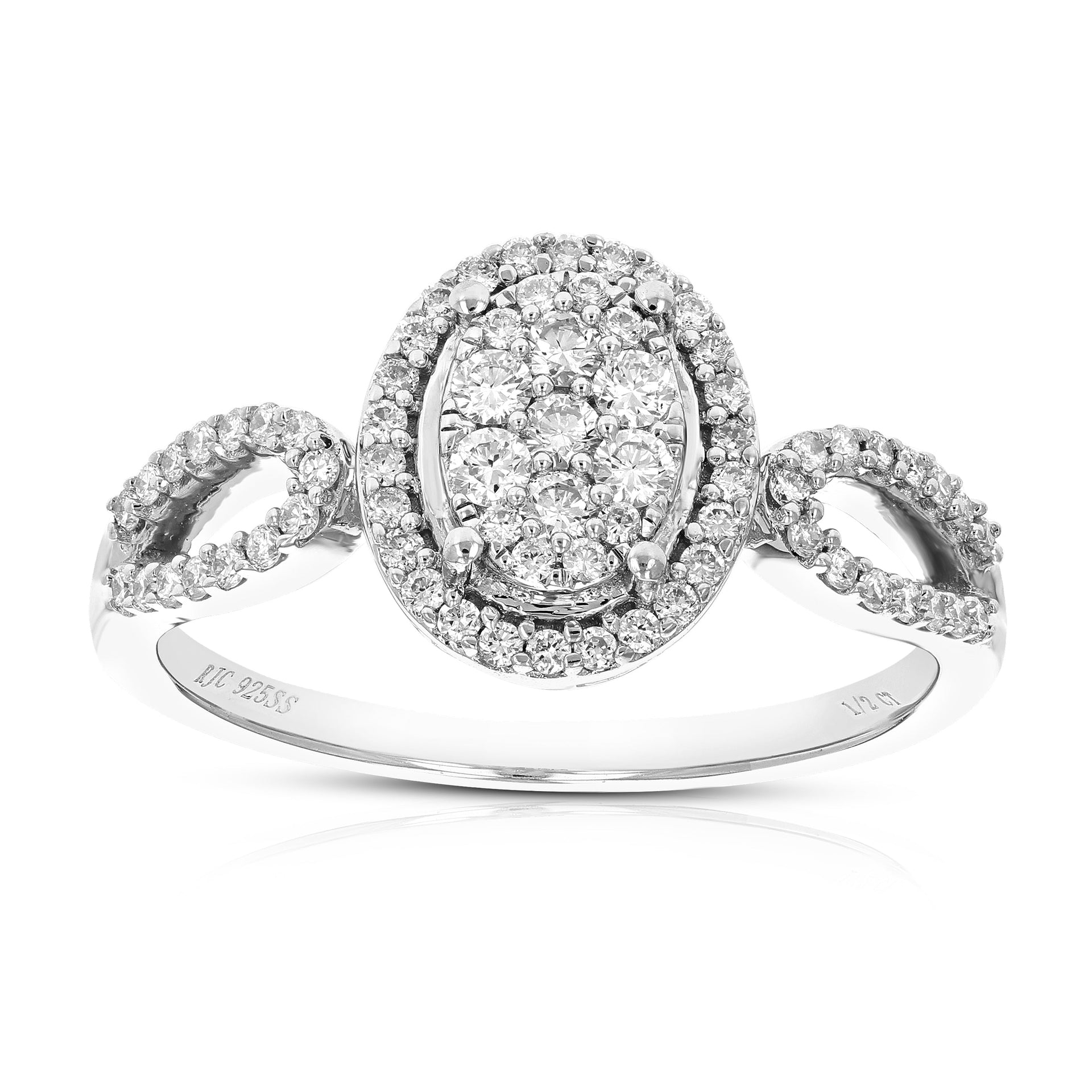 1/2 cttw Round Lab Grown Diamond Prong Set Engagement Ring .925 Sterling Silver