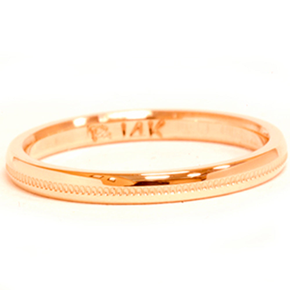2mm 14K Yellow Gold Milgrain Polished Wedding Band Ring Size Selectable