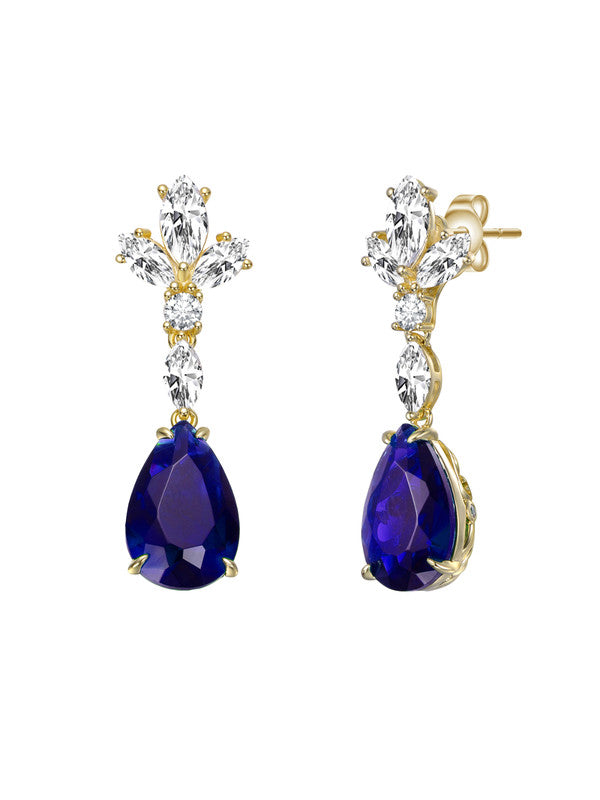 Sterling Silver 14k Gold Plated With Colored Cubic Zirconia Cluster Dangle Earrings