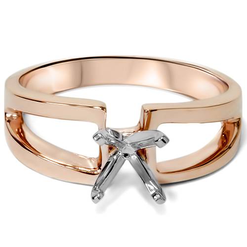 14K Rose Gold Ring Modern Engagement Ring Setting Split Shank Semi Mount
