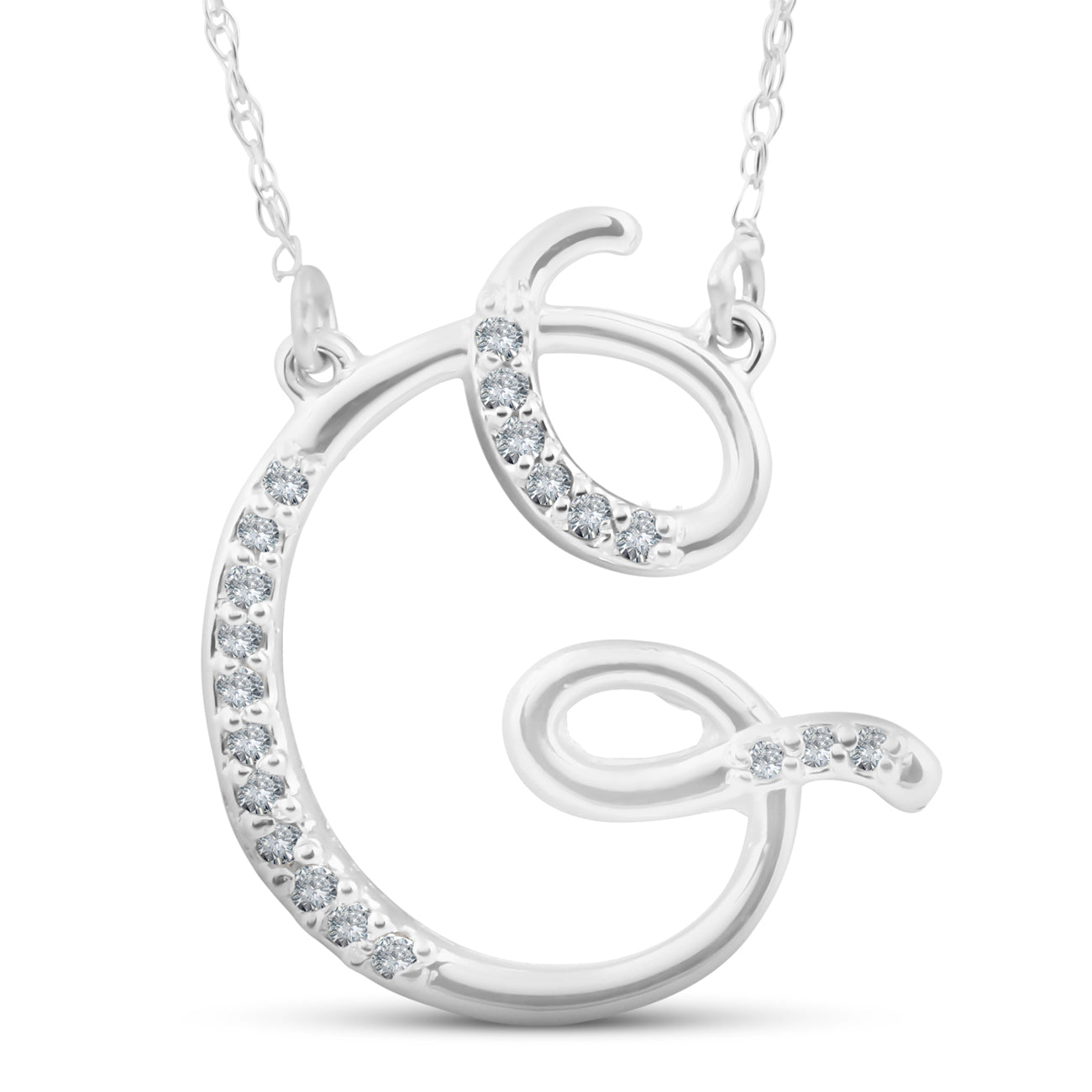 1/4ct Diamond 'G' Initial Pendant 18' Necklace 14K White Gold