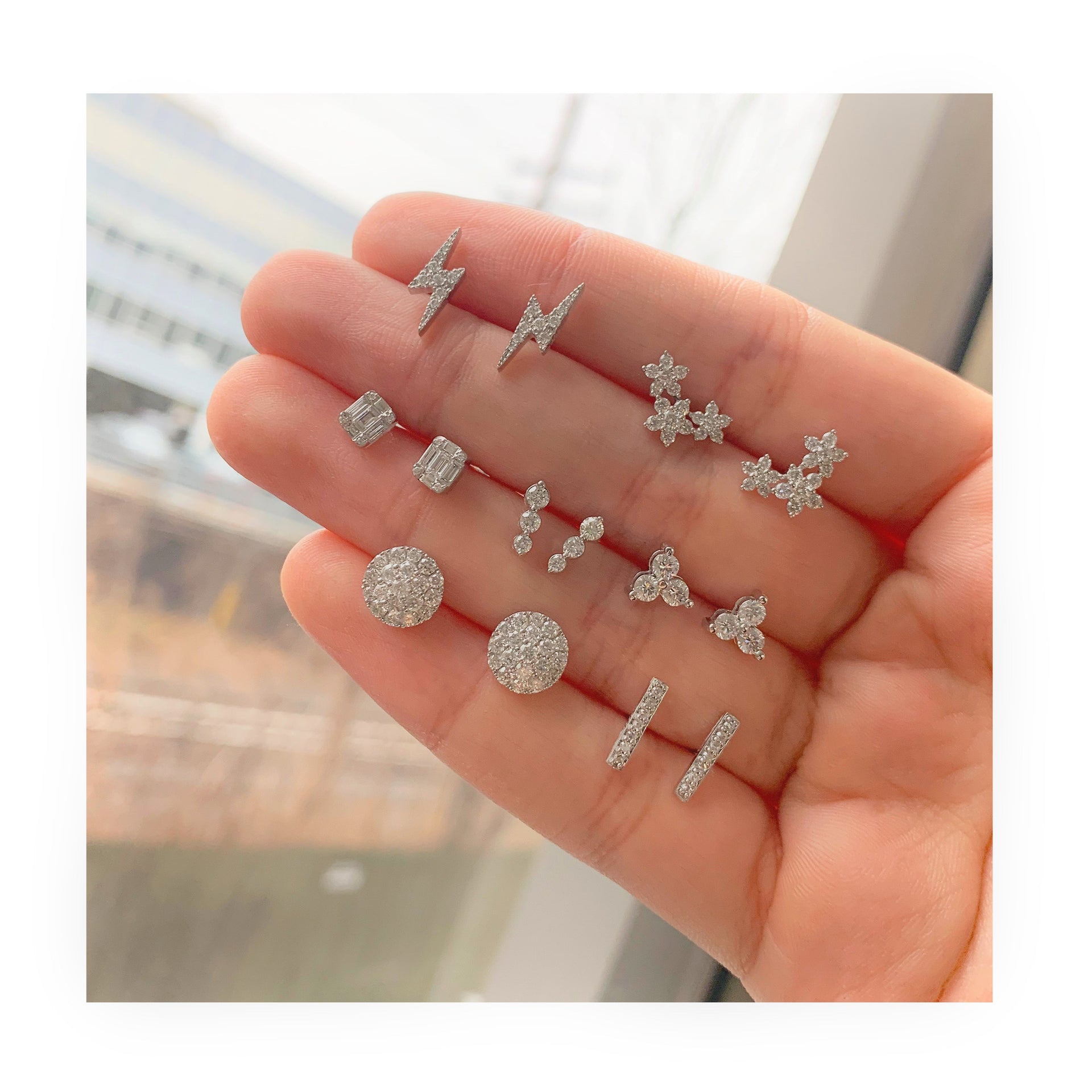 14k Gold & Diamond Lightning Bolt Stud Earrings