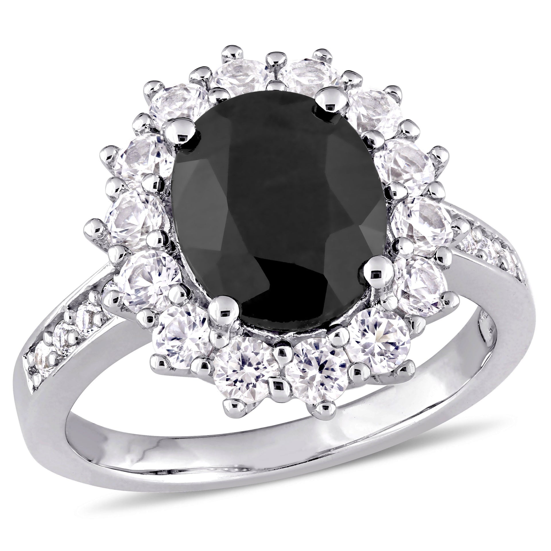 4 3/4 ct TW Black Sapphire and Created White Sapphire Ring in Sterling Silver