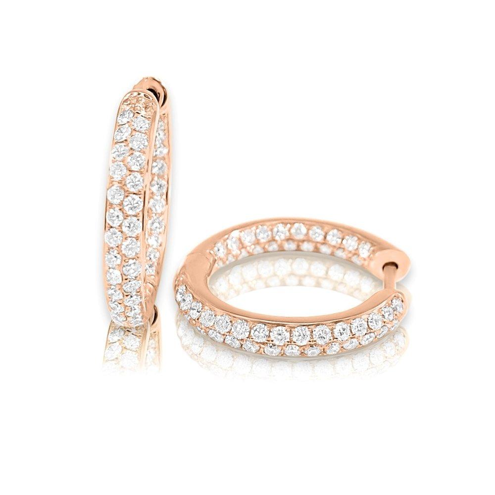 14k Gold & Diamond Pave Hoop Earrings