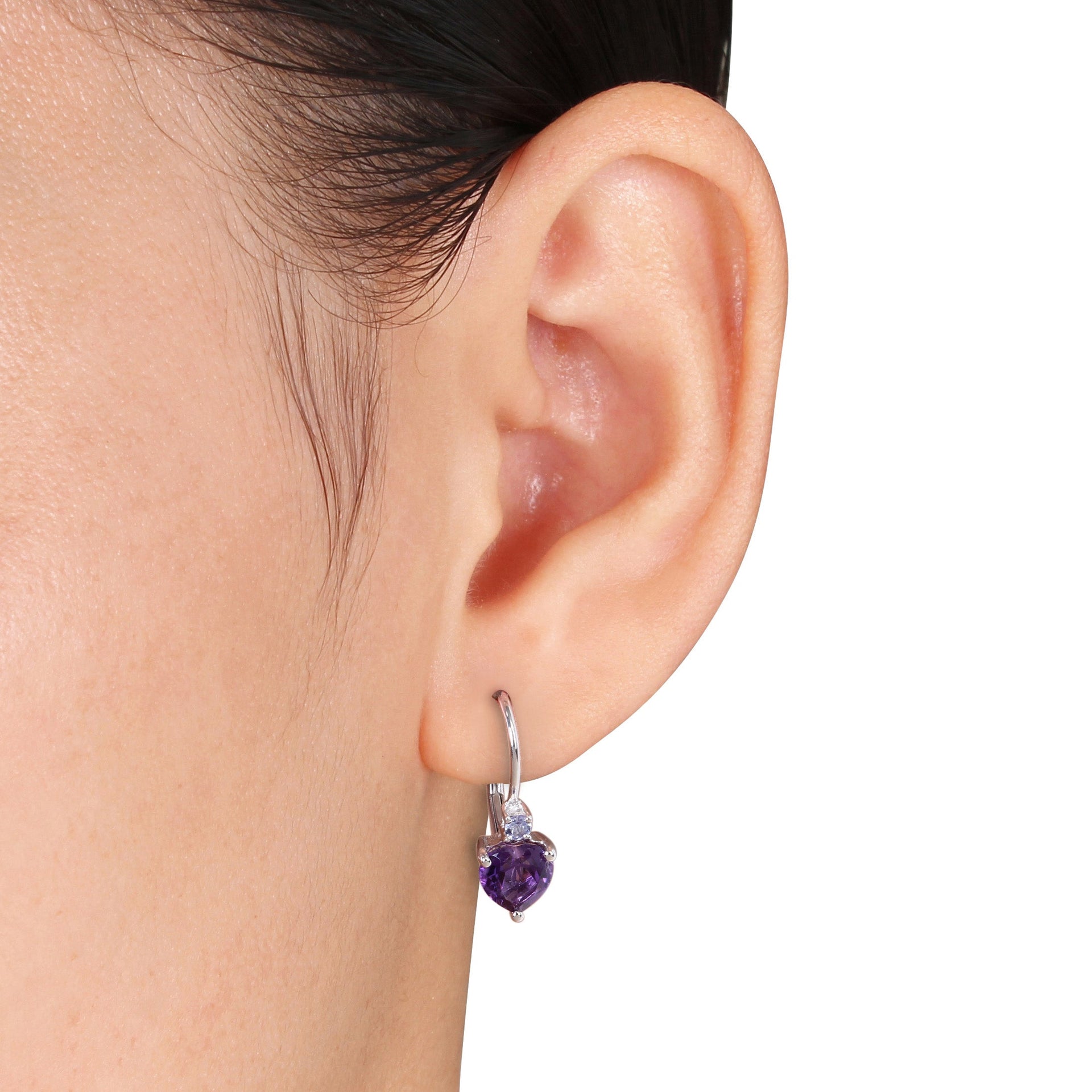 2 5/8 ct TW African Amethyst and Tanzanite Heart Leverback Earrings in Sterling Silver