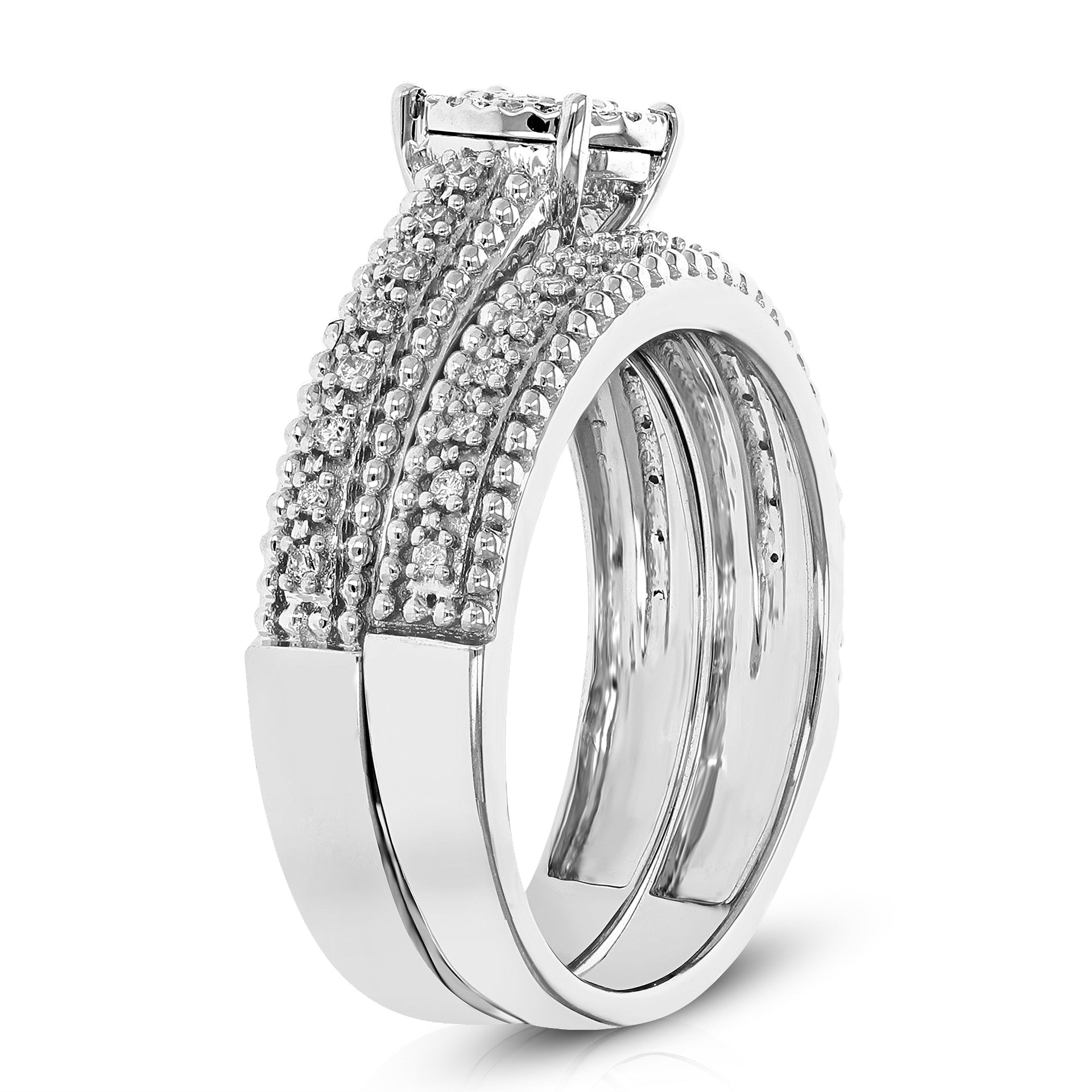 1/4 cttw Lab Grown Diamond Round Cut Wedding Engagement Ring Bridal Set .925 Sterling Silver Prong Set