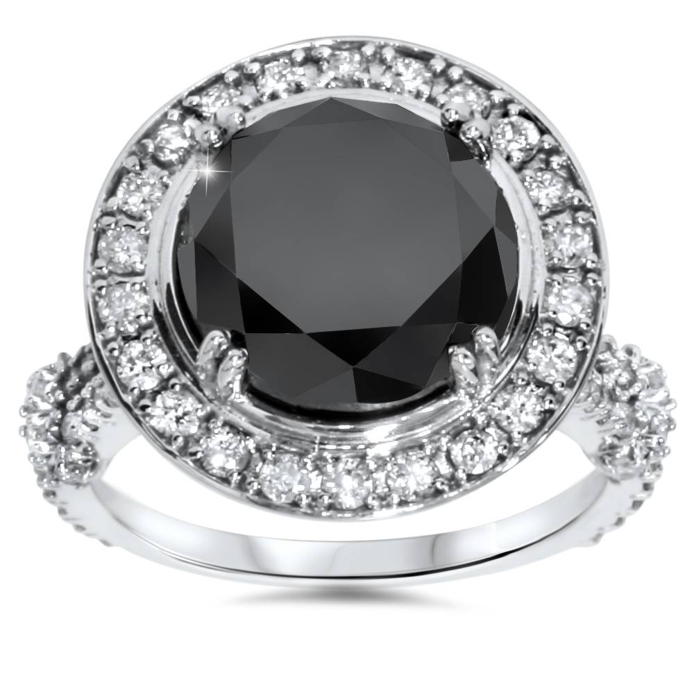6ct Treated Black Diamond Halo Vintage Engagement Ring 14K White Gold