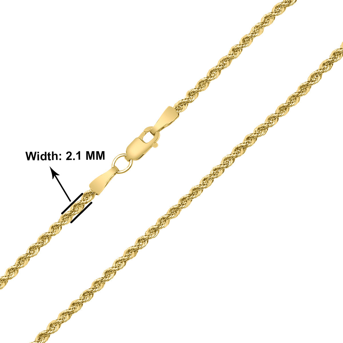 14K Filled 2.1Mm Rope Chain Bracelet With Lobster Clasp