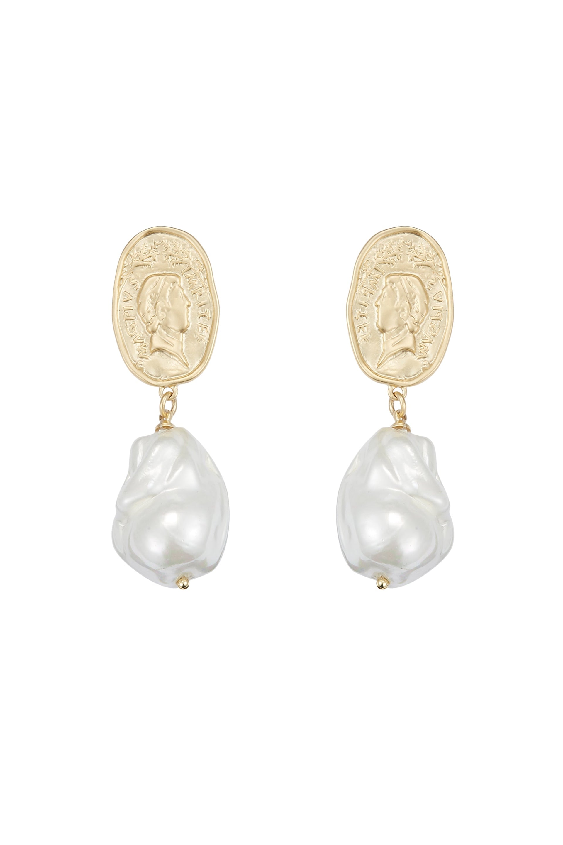 Matted Gold Sculpted Oversized Baroque Pearl Drop Earrings