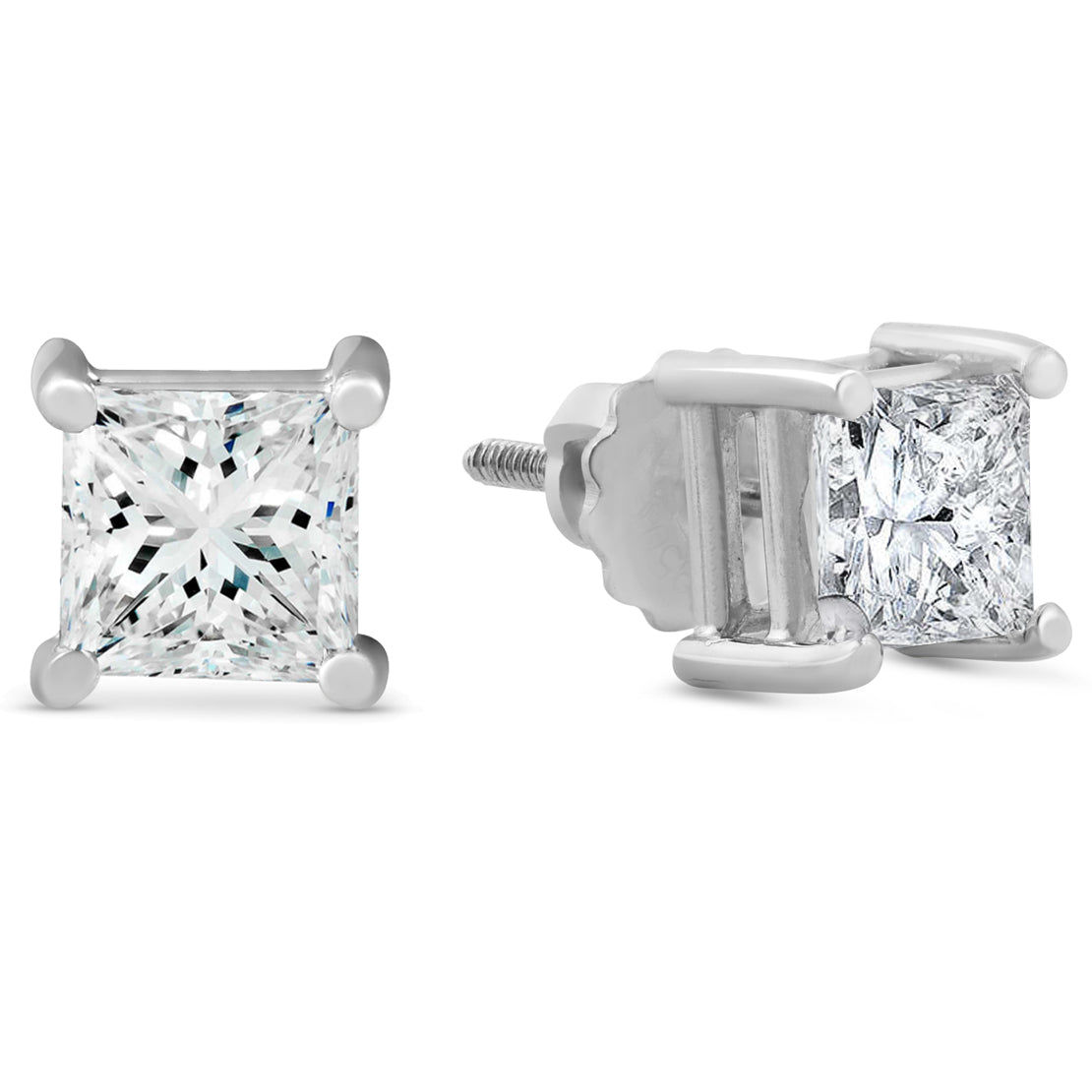 3 ct TDW Princess Cut Diamond Screw Back Studs 14k White Gold Lab Grown
