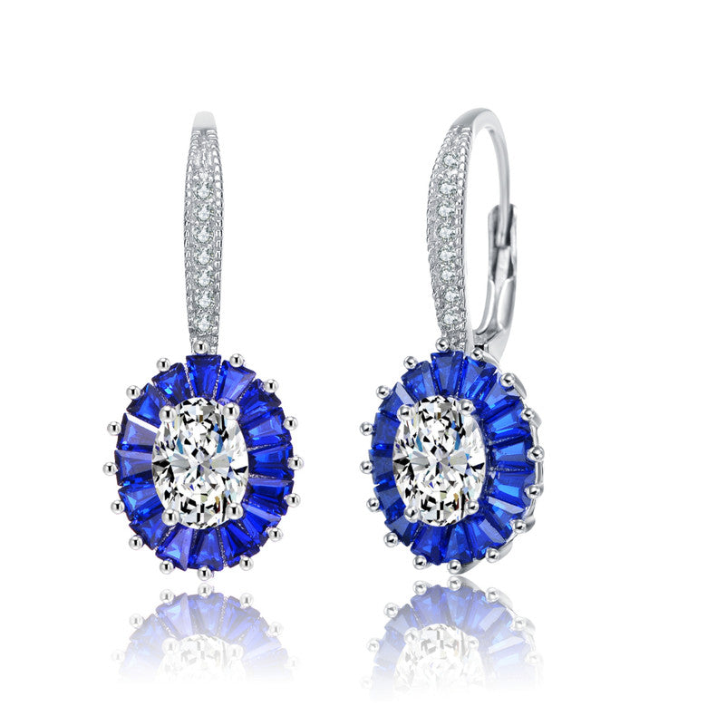 GENEVIVE Sterling Silver Sapphire Cubic Zirconia Leverback Earrings