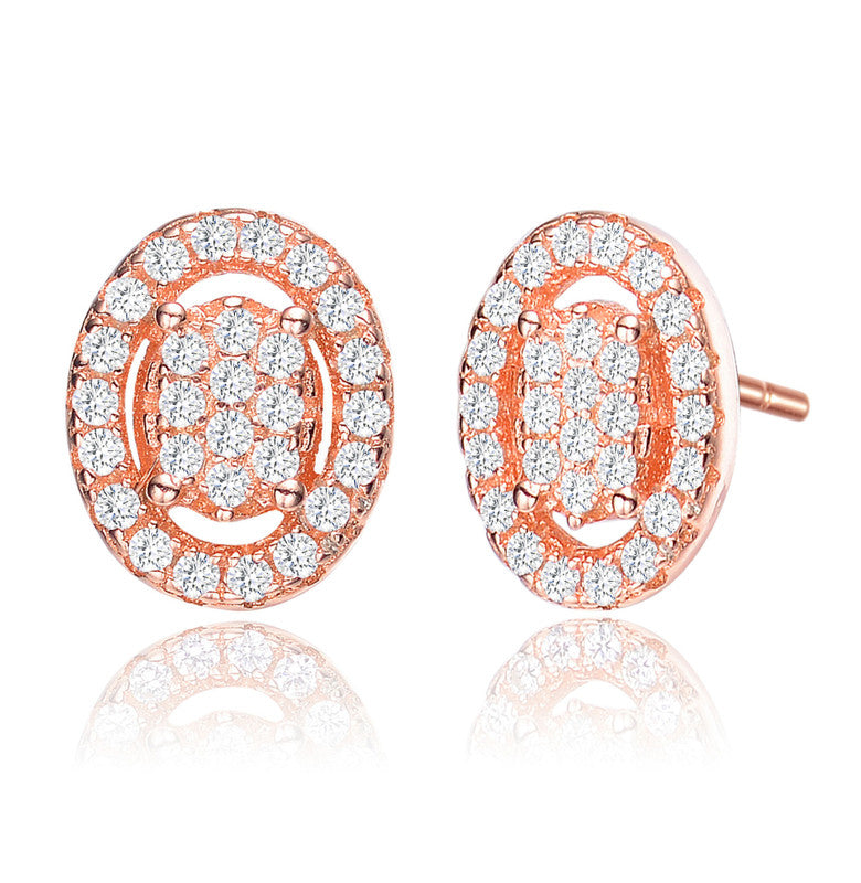 GENEVIVE Sterling Silver Rose Gold Plated Cubic Zirconia Oval Earrings