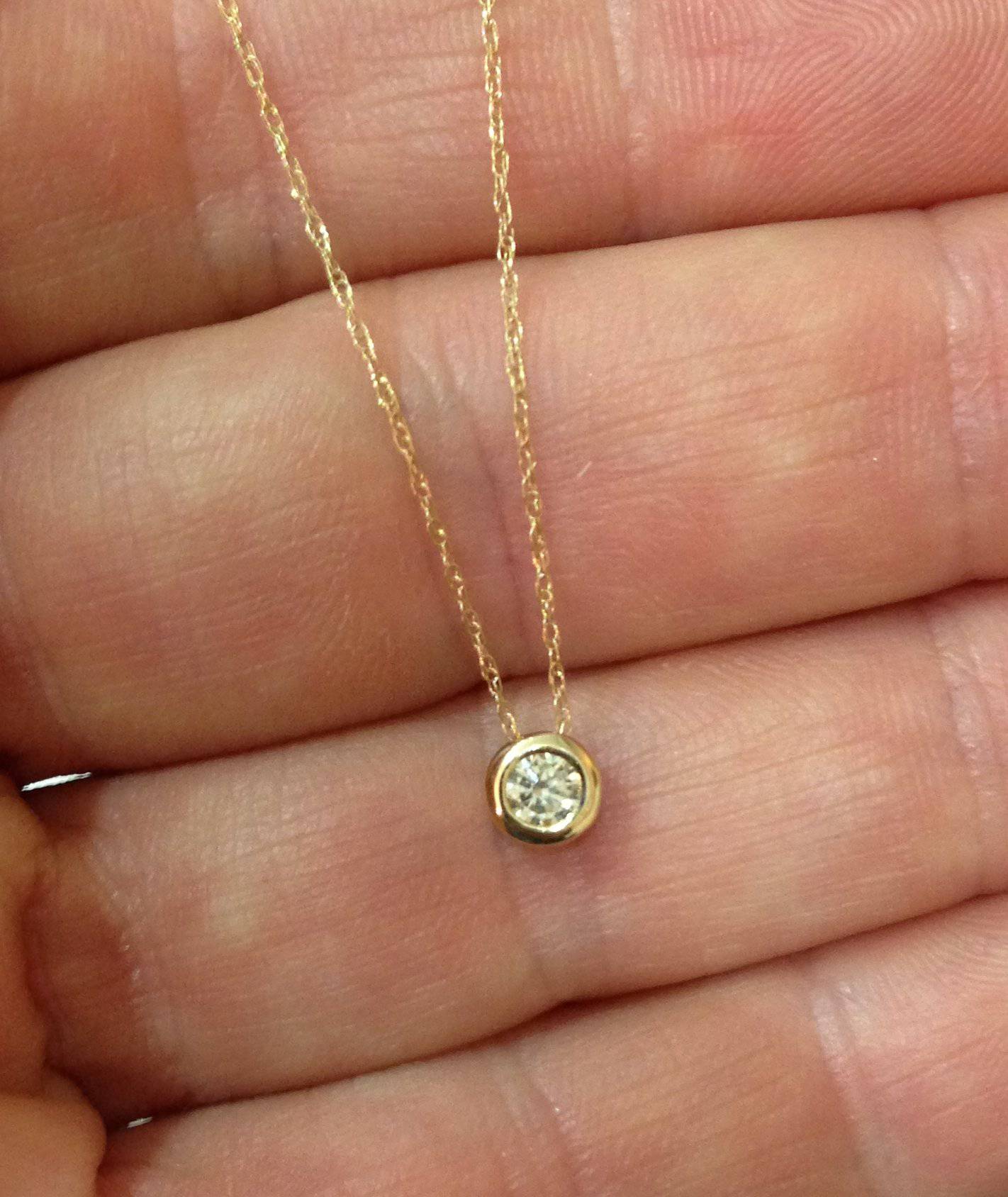 1/3 Ct Diamond Round Brilliant Cut Solitaire Pendant Necklace 14K Yellow Gold