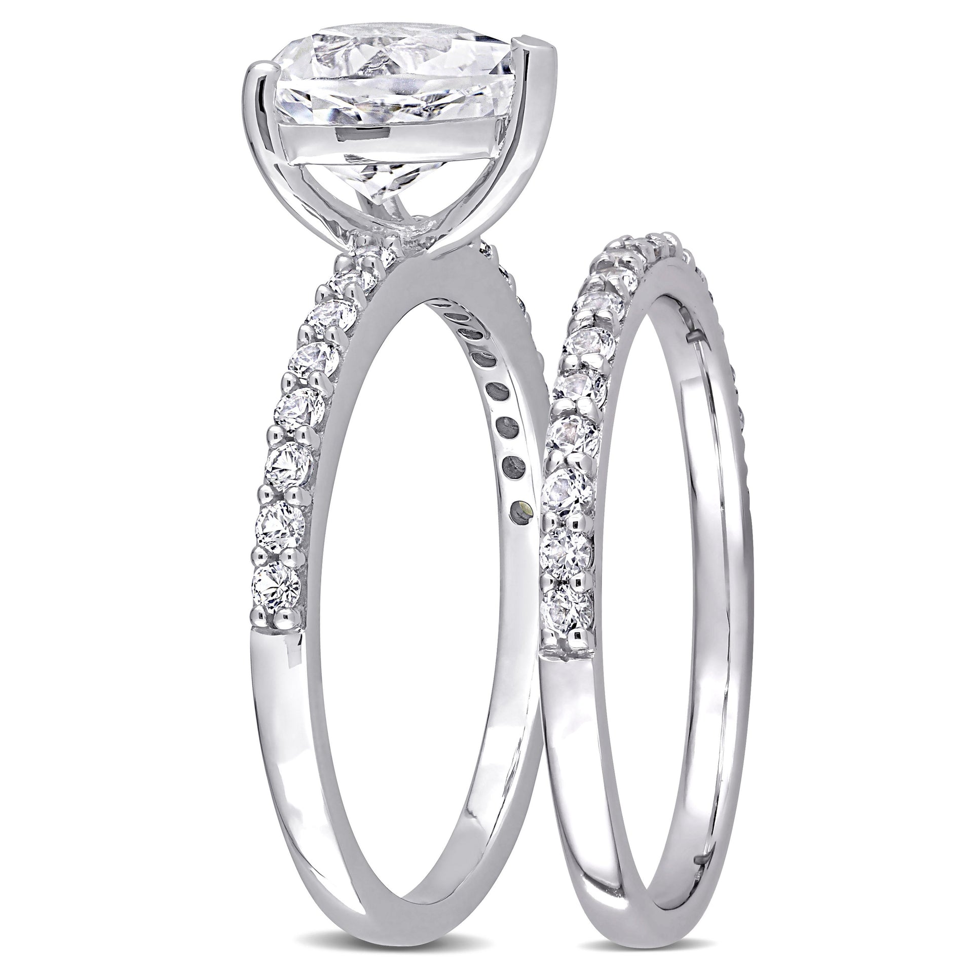 3 CT TGW Heart Cut Created White Sapphire Engagement Ring and Matching Eternity Ring 2pc Set in 10K White Gold