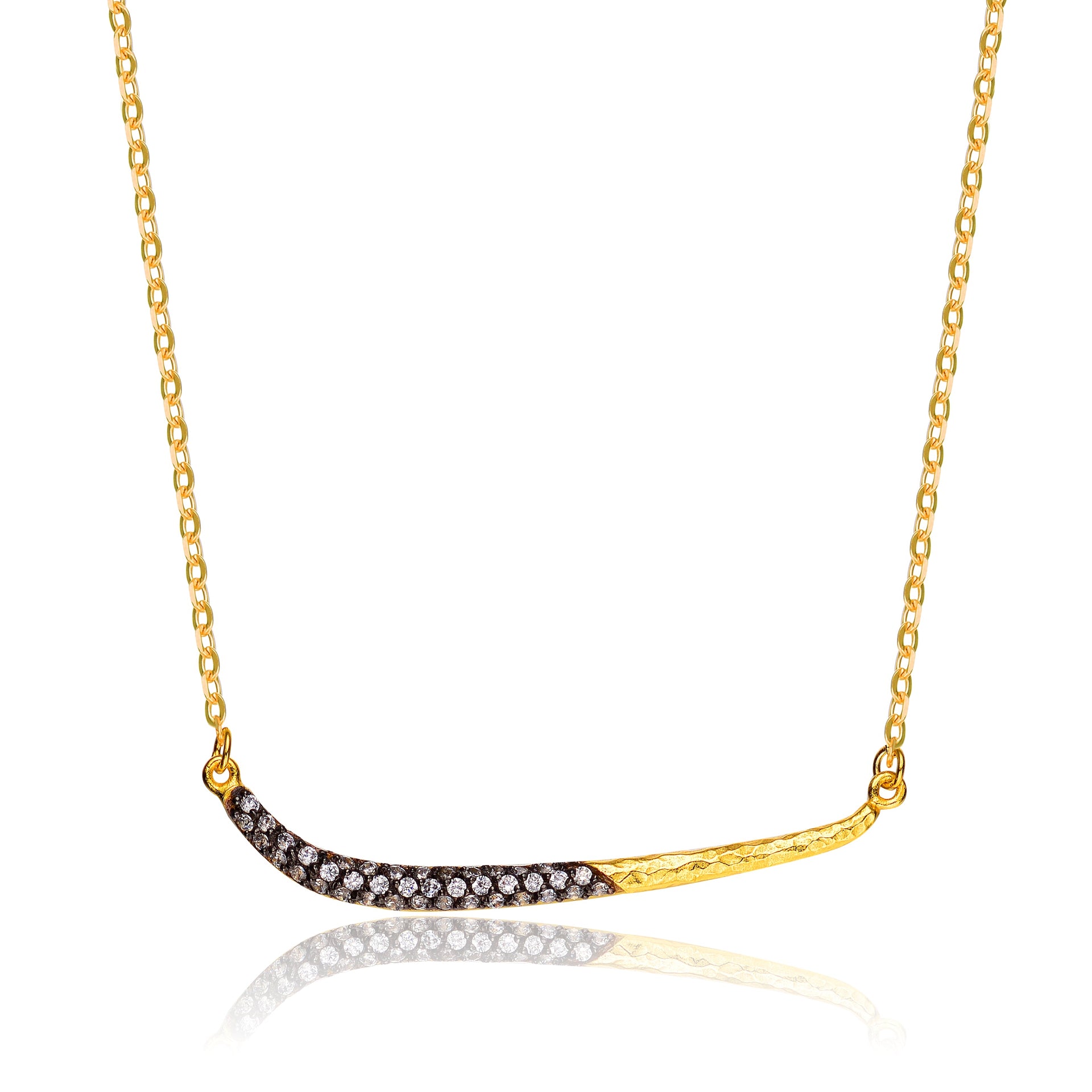 Sterling Silver Gold Plated Black Cubic Zirconia Bar Necklace