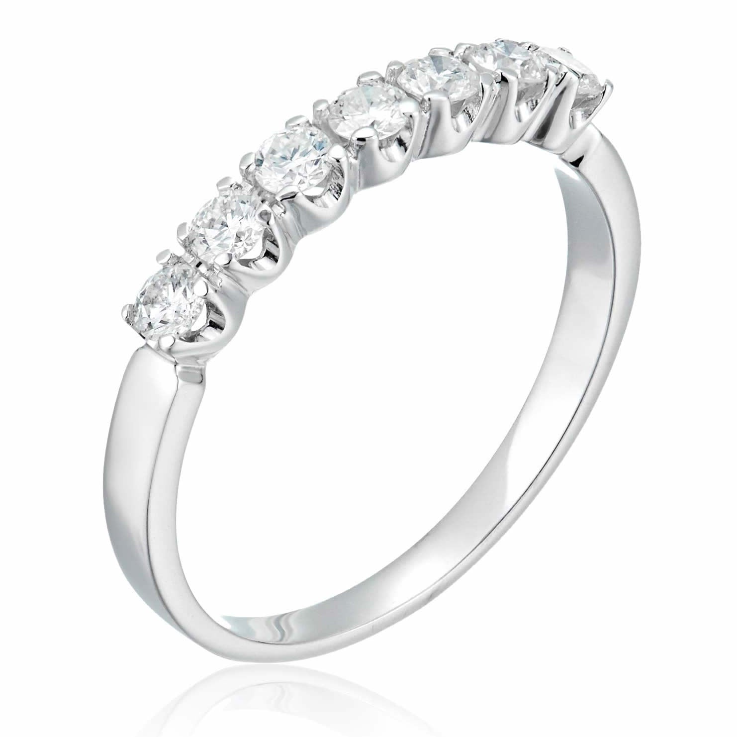 3/4 cttw Diamond Wedding Band in 14K White Gold 7 Stones Prong Set