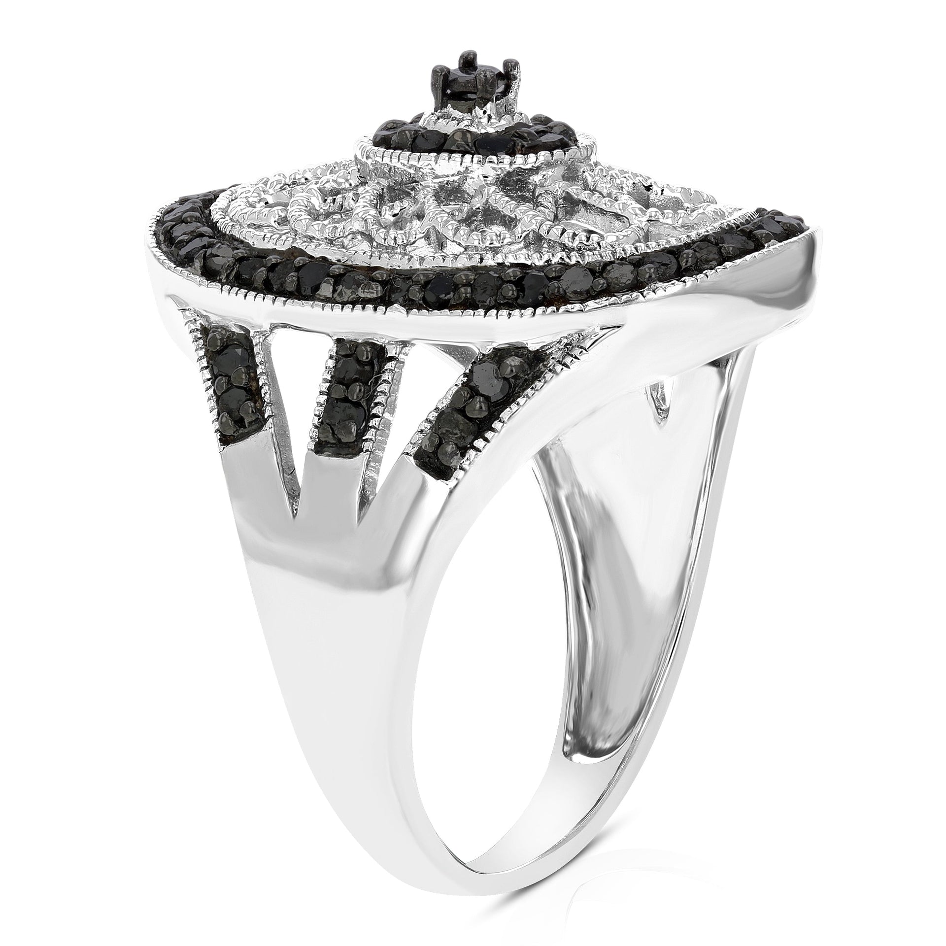 1/2 CT Black Diamond Cocktail Ring Sterling Silver