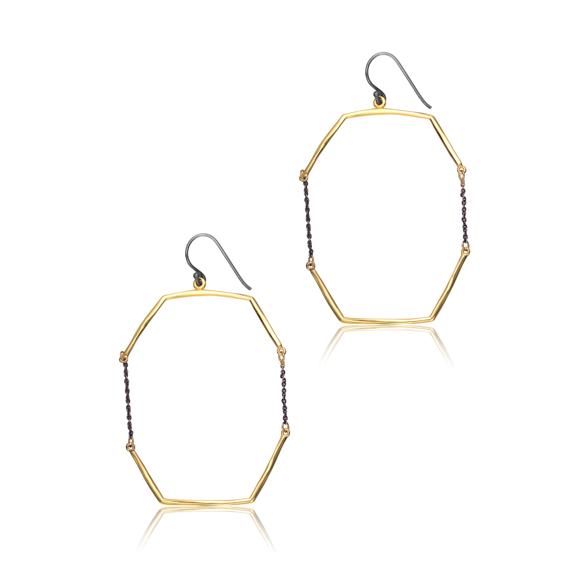 Sterling Silver Gold and Black Plated Octagon Drop Earrings