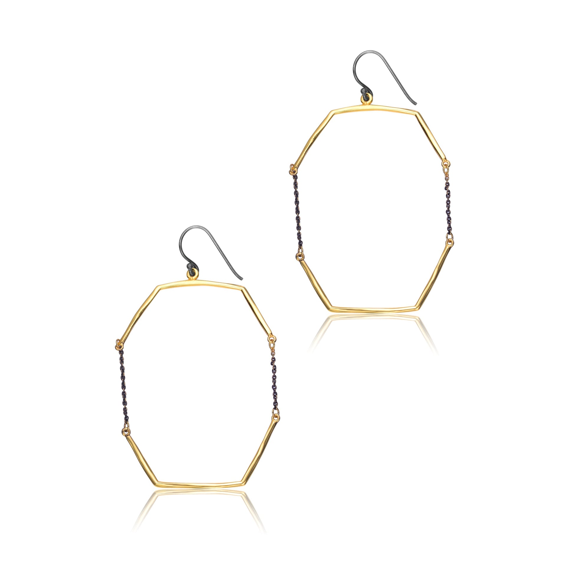 Sterling Silver Gold and Black Plated Octagon Drop Earrings
