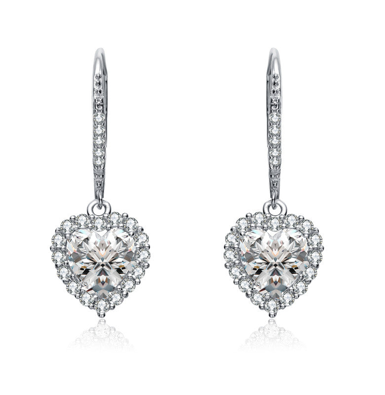 Sterling Silver Cubic Zirconia Heart Drop Earrings