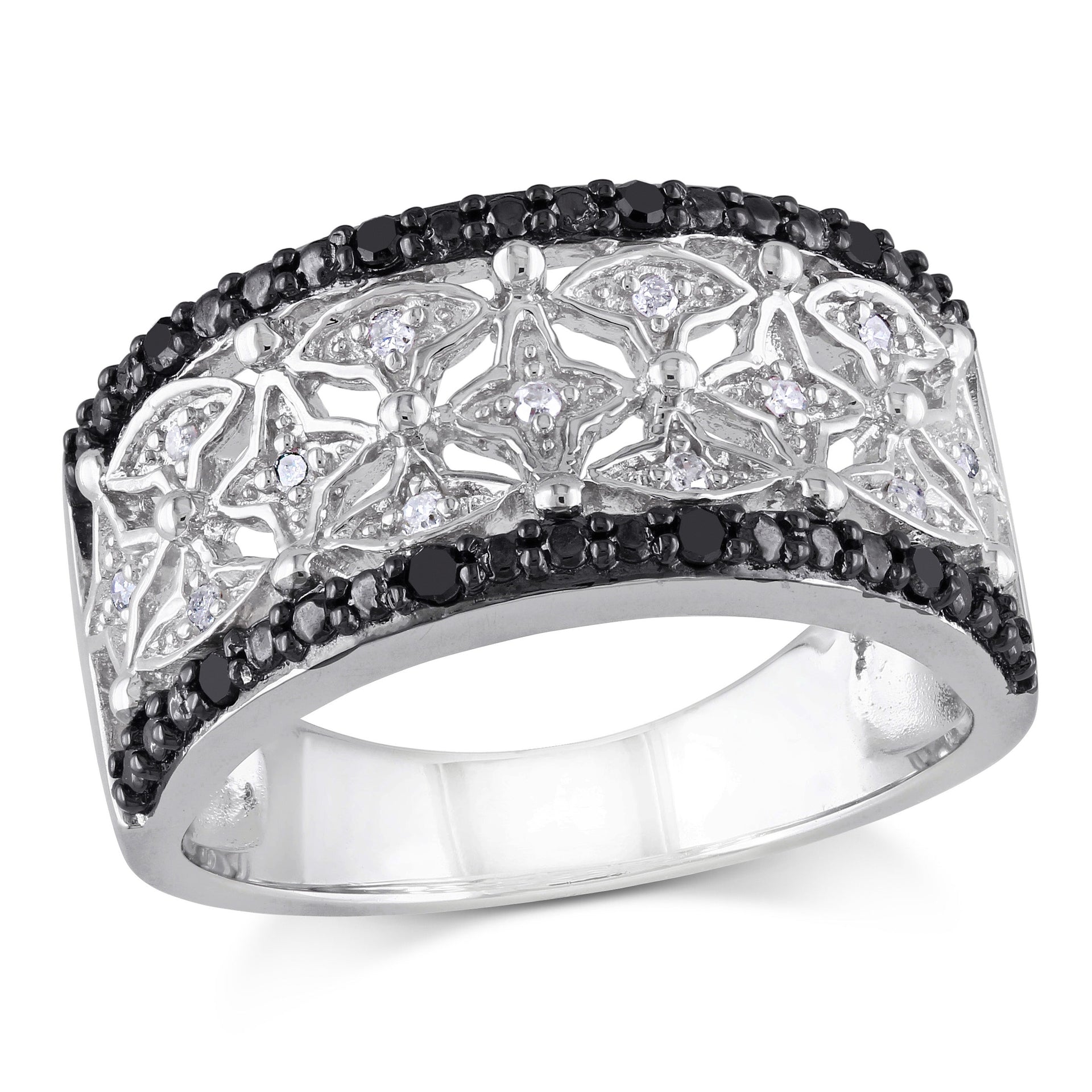 1/7ct TW Black and White Diamond Vintage Ring in Sterling Silver with Black Rhodium
