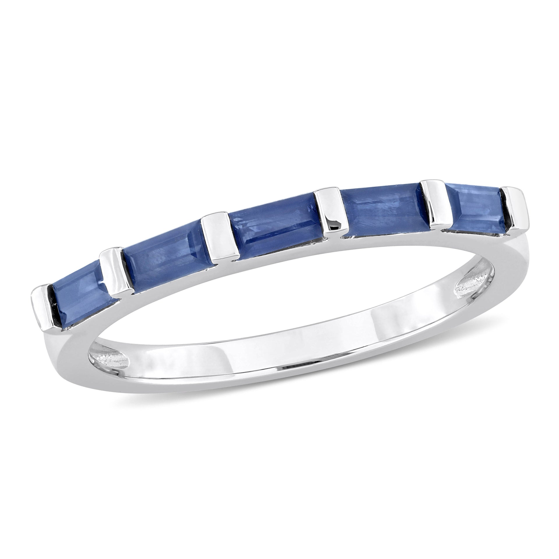 Mimi & Max 7/8ct TGW Baguette-Cut Sapphire Anniversary Band in 10k White Gold