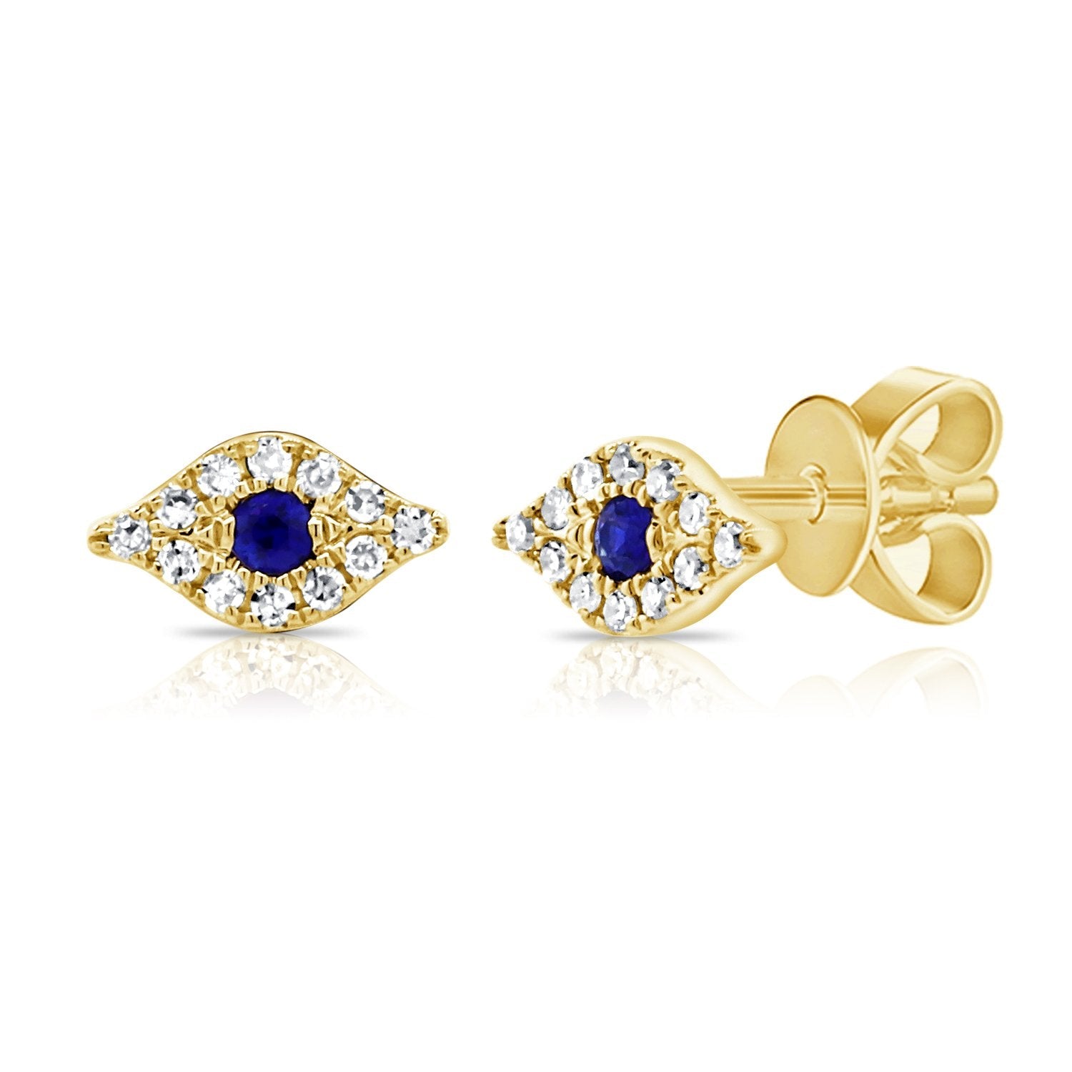 14k Gold & Diamond Sapphire Evil Eye Studs