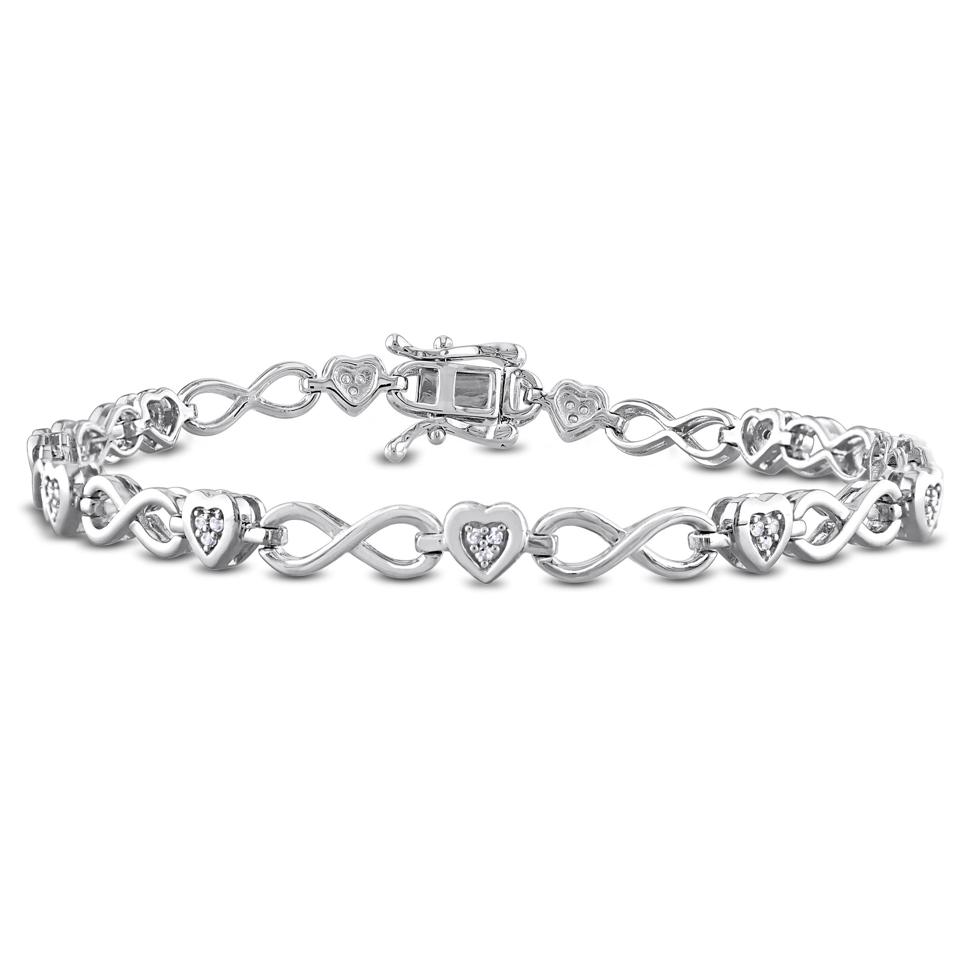 Mimi & Max 1/6ct TDW Heart-shaped Diamond Infinity Link Statement Bracelet in Sterling Silver - 7.25 in