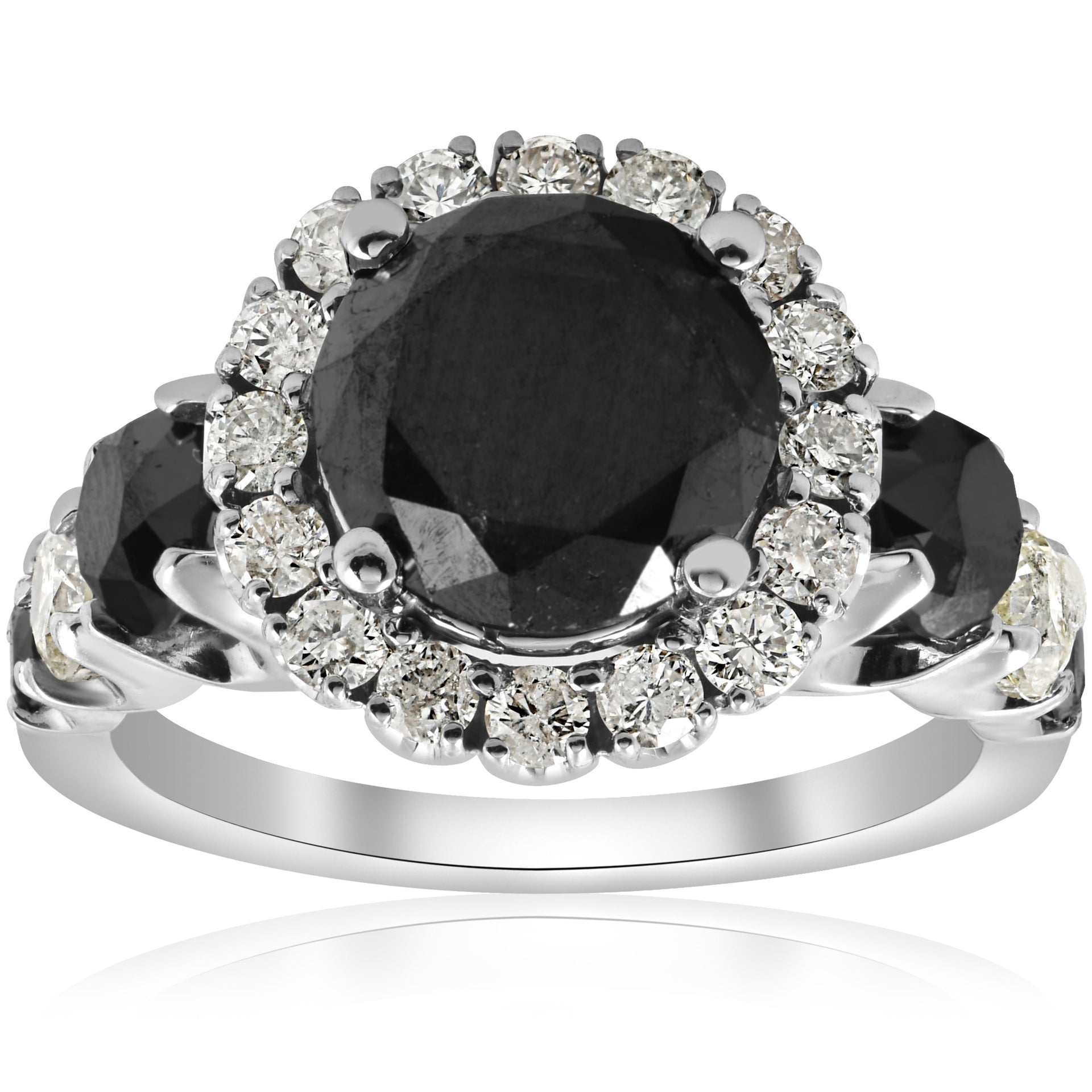5ct Black & White Diamond Halo Engagement Ring 14k WHite Gold