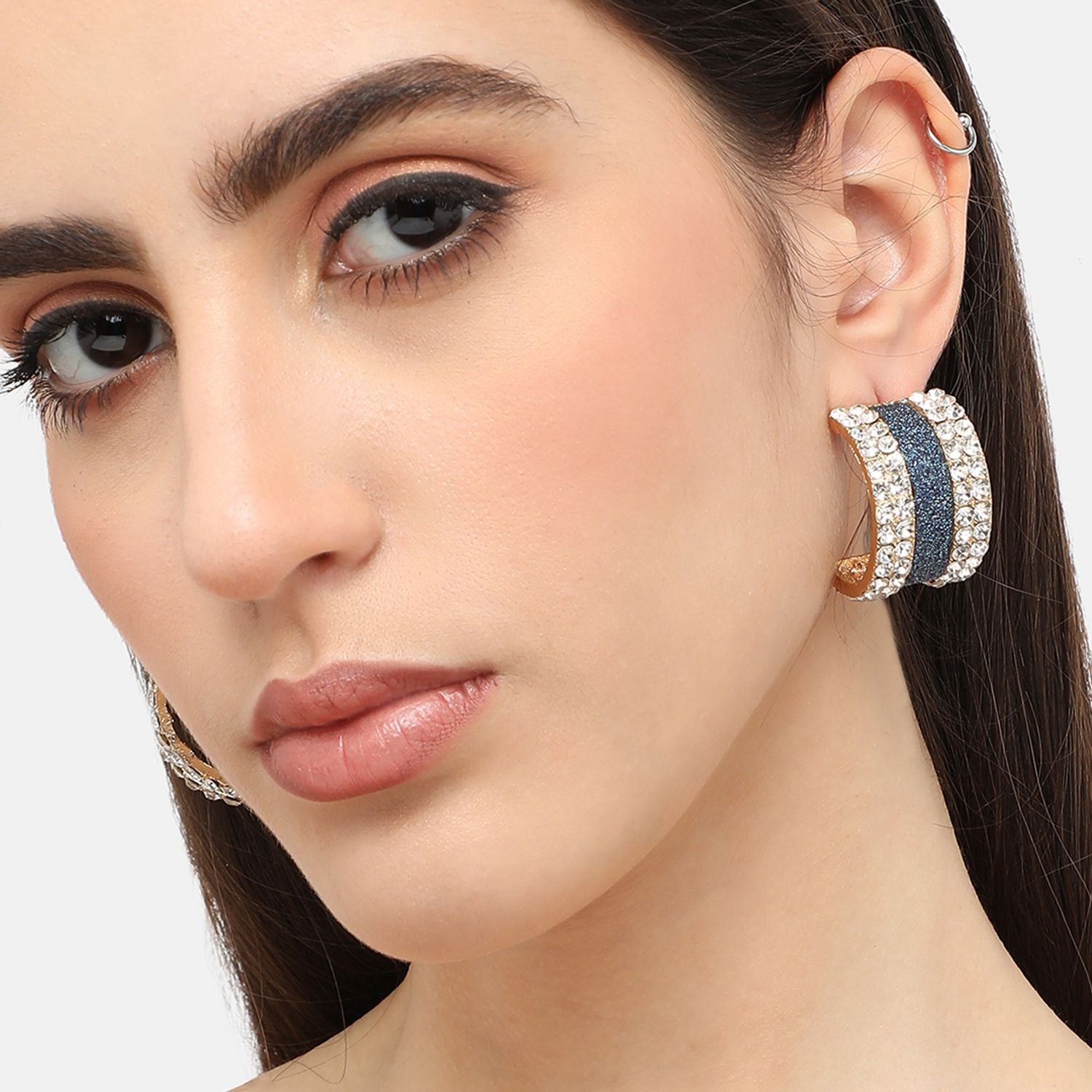 Gold Plated Designer Stone Party Hoop Earring For Women