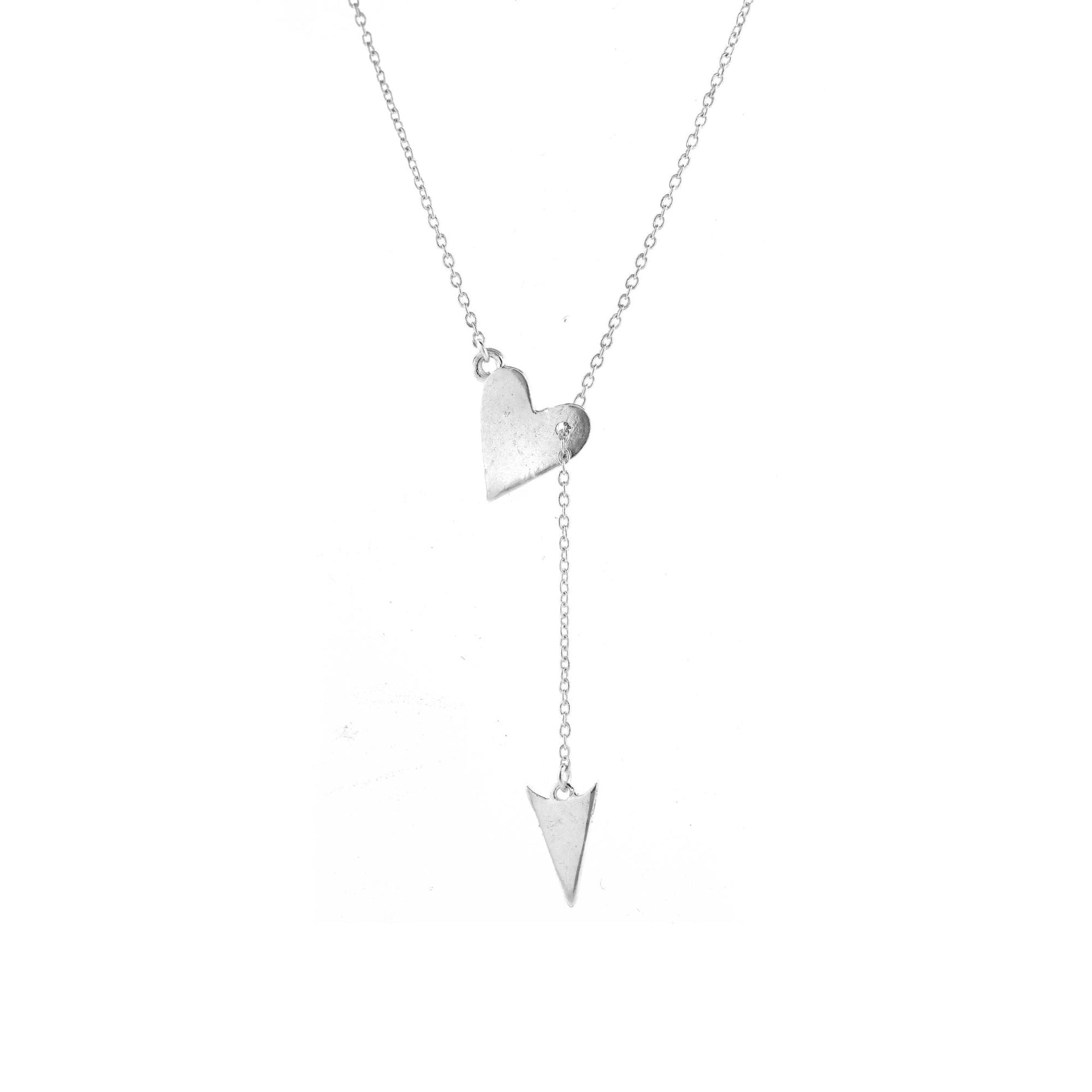 Silver Plated Heart And Arrow Adjustable Lariat Necklace