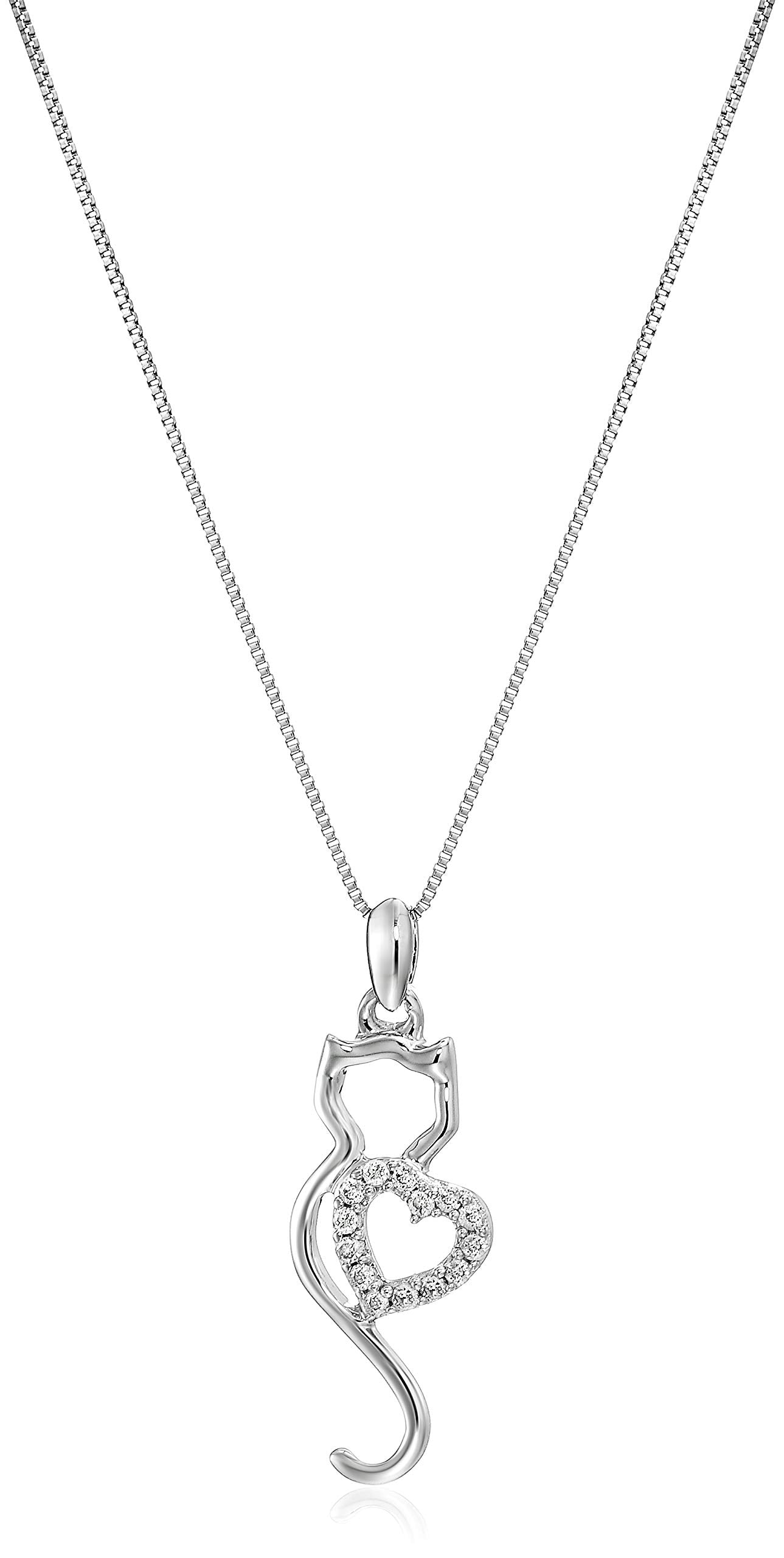1/10 cttw Diamond Cat Pendant In 14K White Gold with 18 Inch Chain