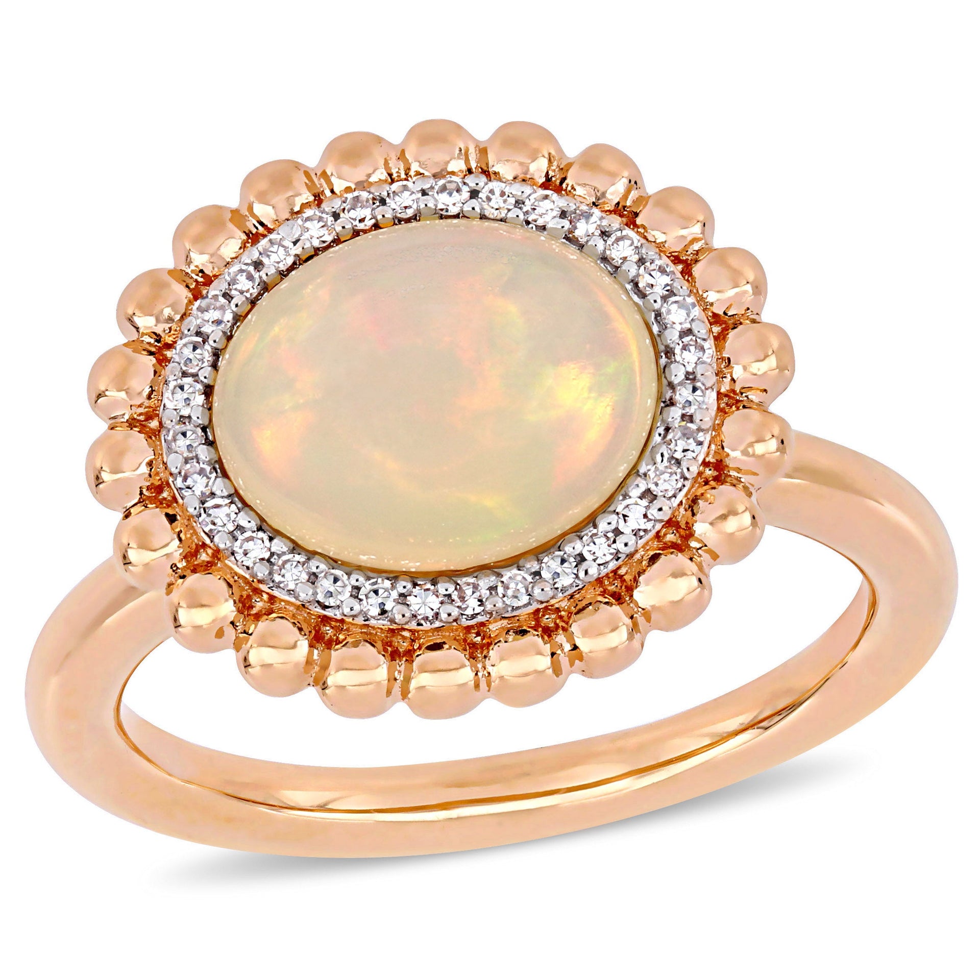 2 3/4 CT TGW Oval-Cut Ethiopian Blue-Hued Opal and 1/10 CT TW Diamond Halo Ring in 14K Rose Gold