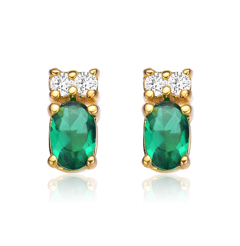 Sterling Silver 14k Gold Plated with Colored Cubic Zirconia Stud Earrings