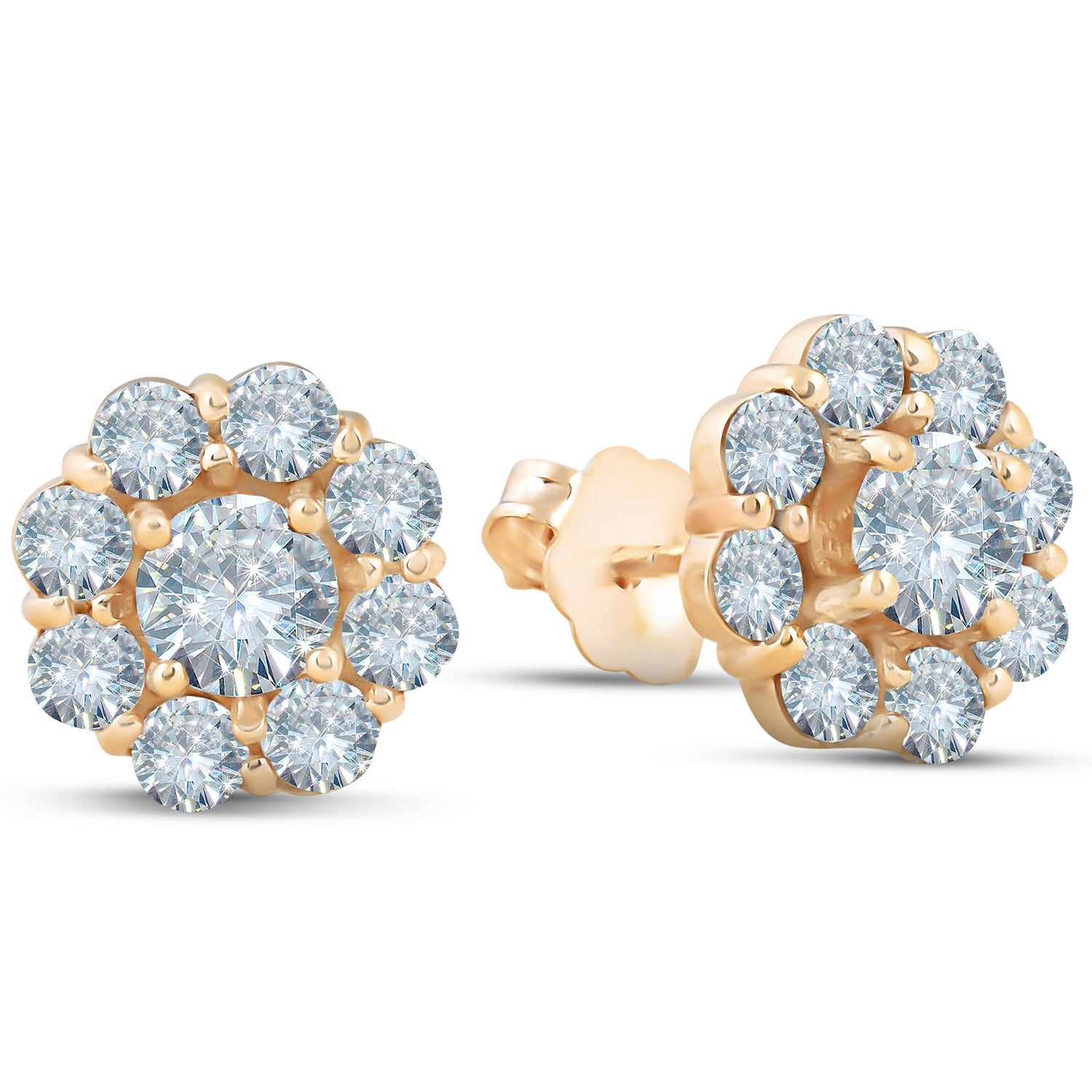 1 3/8 ct Halo Fire Diamond Studs 14K Yellow Gold