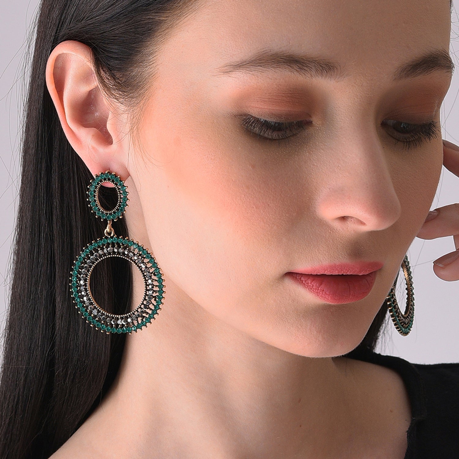 Green Color Gold Plated Designer Stone Drop Earring