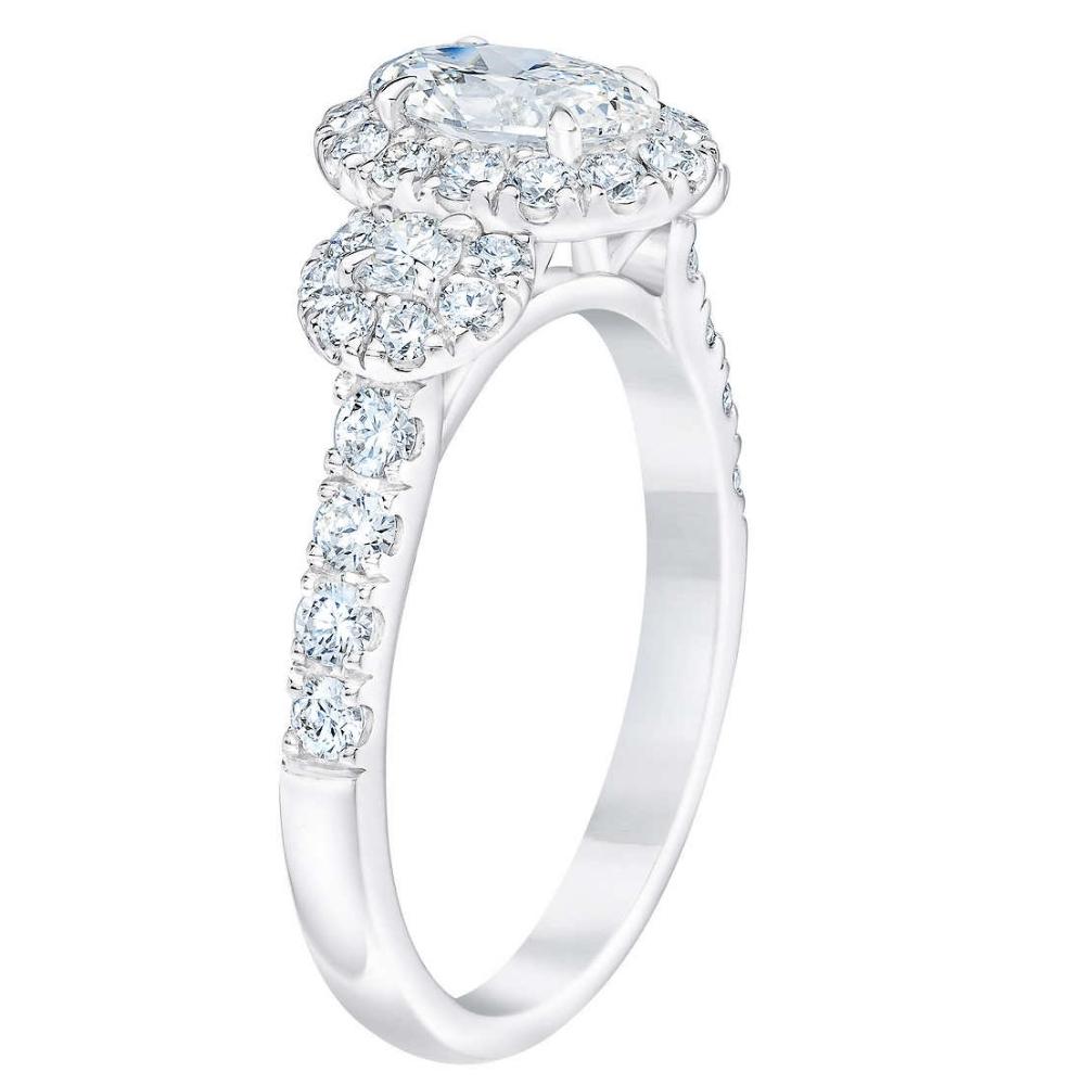 1 1/3Ct Oval Halo 3-Stone Diamond Engagement Ring in 10k White Gold Lab Grown