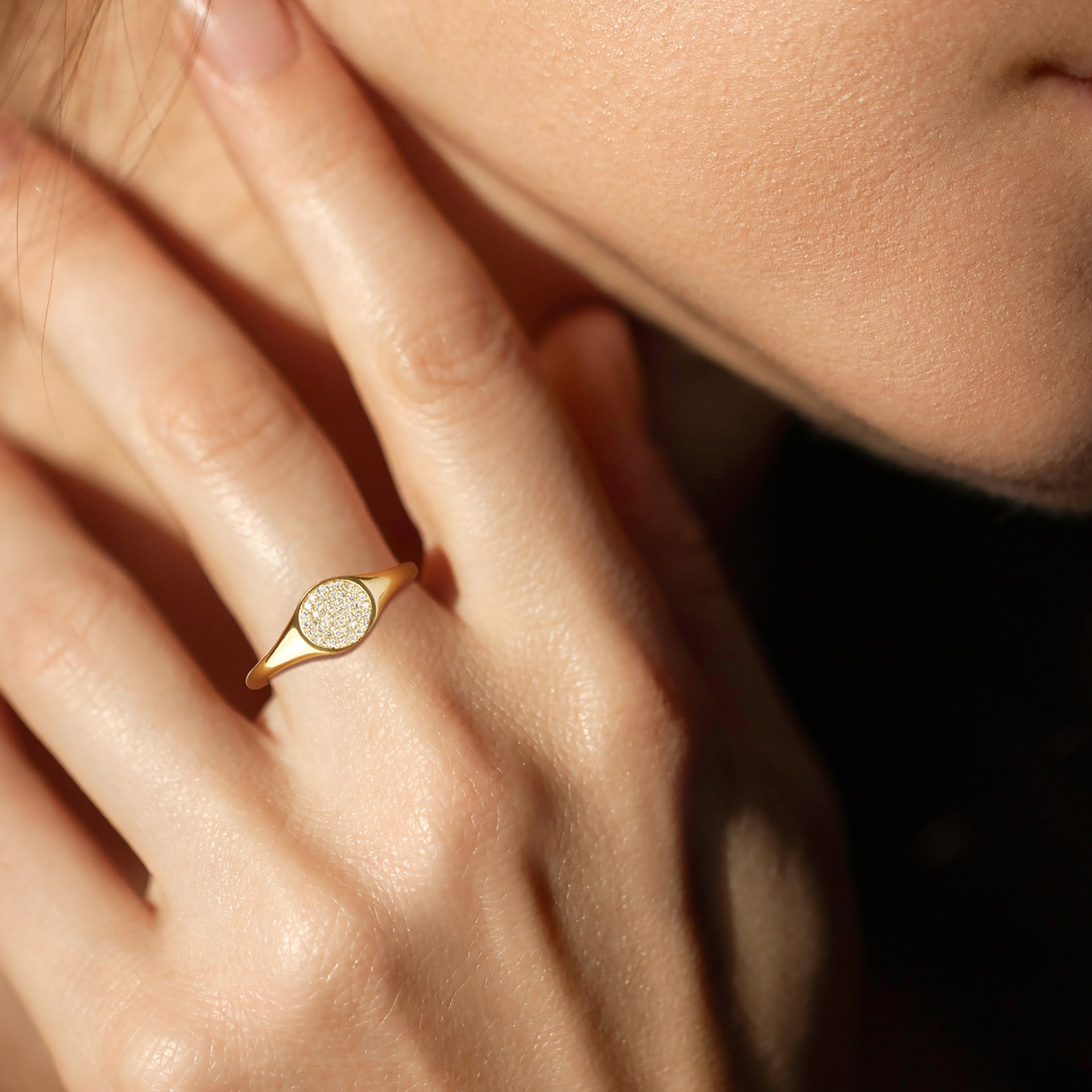 14k Yellow Gold Lab Grown Diamond Signet Ring