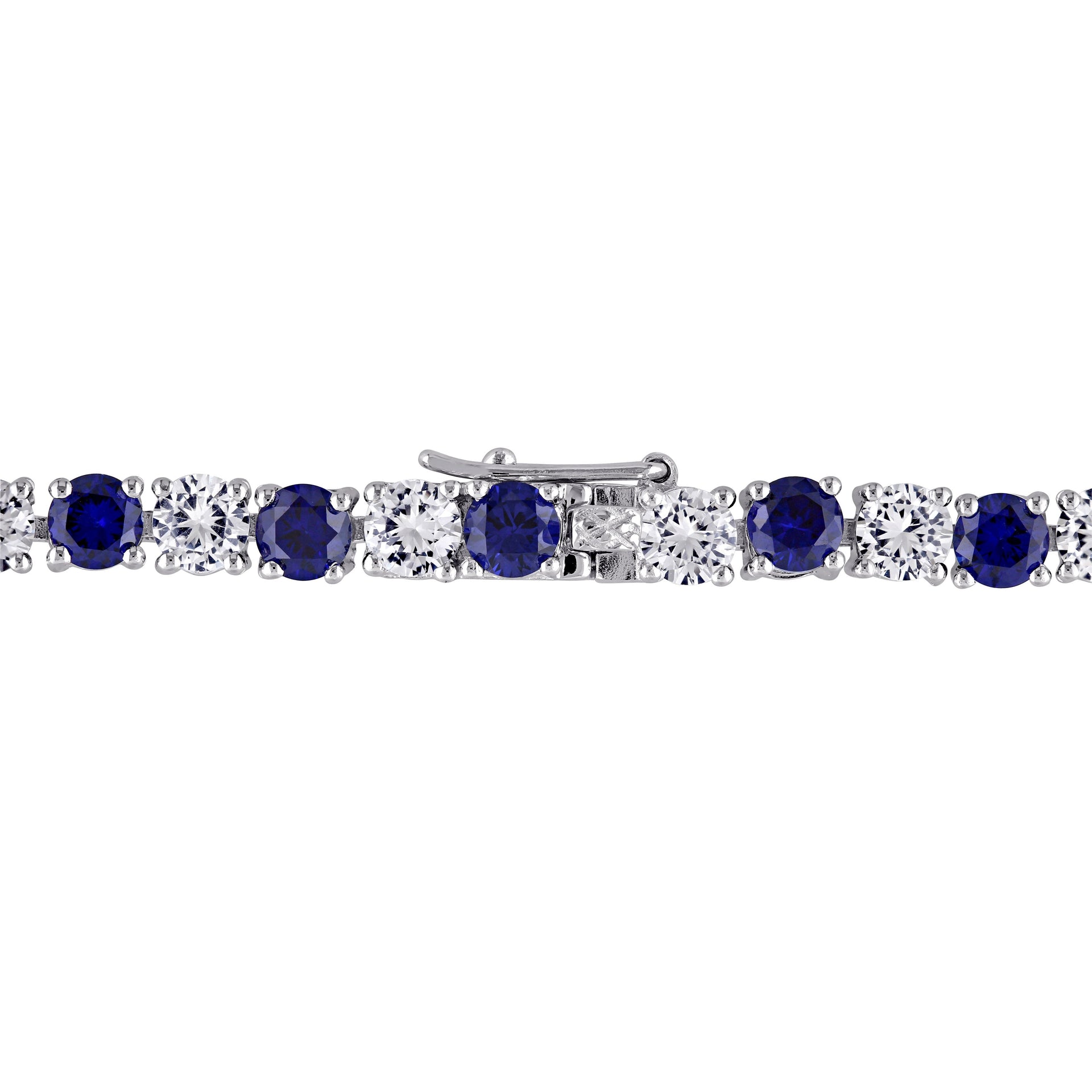 14 1/4 CT TGW Created Blue and White Sapphire Bracelet in Sterling Silver