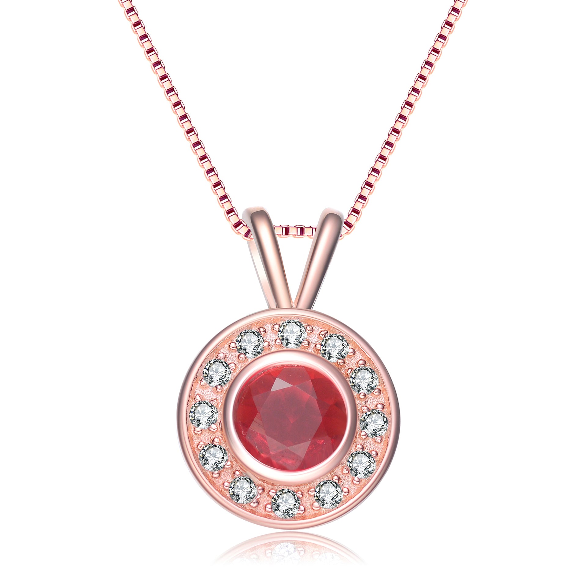 White And Red Cubic Zirconia Rose Gold Plated Sterling Silver Pendant
