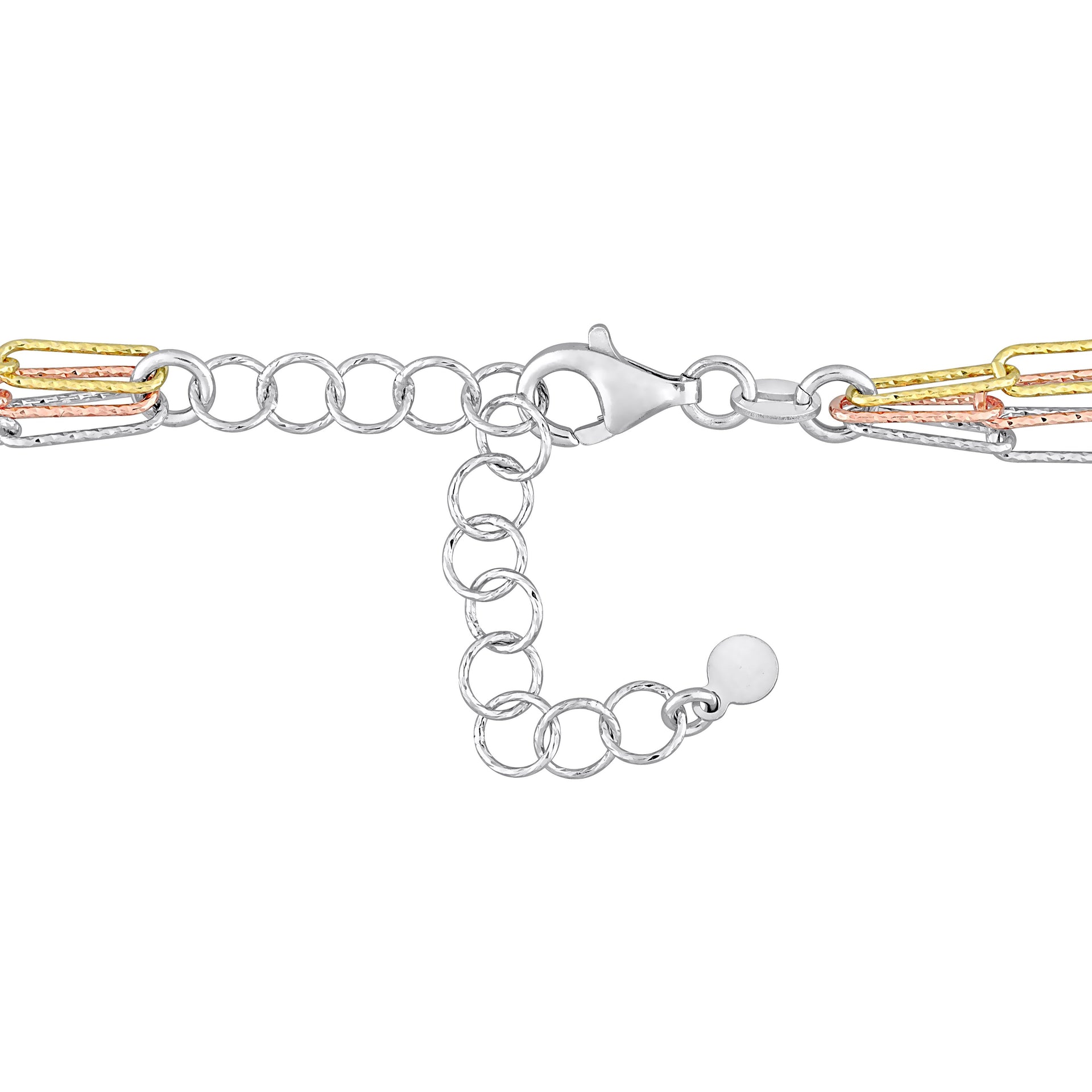 Multi-Strand Paperclip Chain Necklace in 3-Tone 18k Gold Plated Sterling Silver, 18 in
