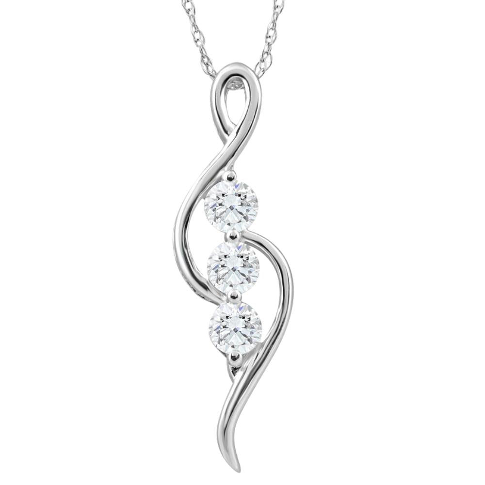 1/3Ct TW Round-Cut Three Stone Diamond Pendant 10k White Gold Women's Necklace