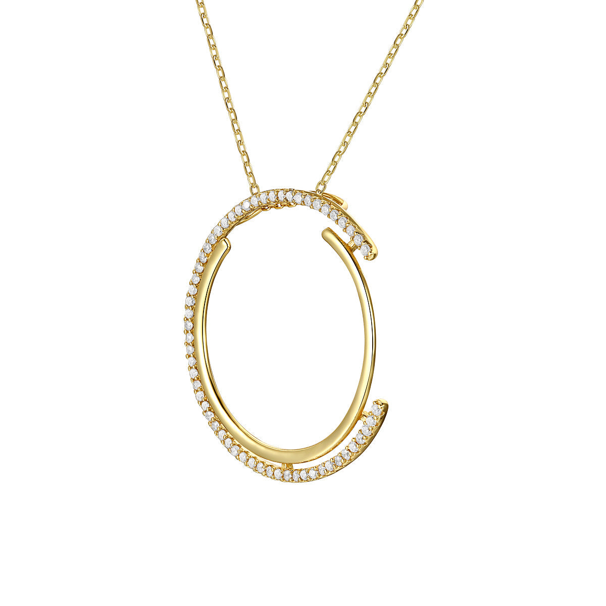 14k Gold Plated with Diamond Cubic Zirconia Concentric Eternity Pendant Necklace in Sterling Silver